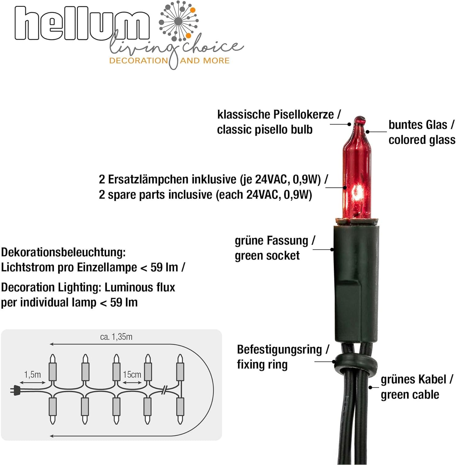 Hellum Catena Luminosa Interno 10 Lampade Colorate - immagine 4