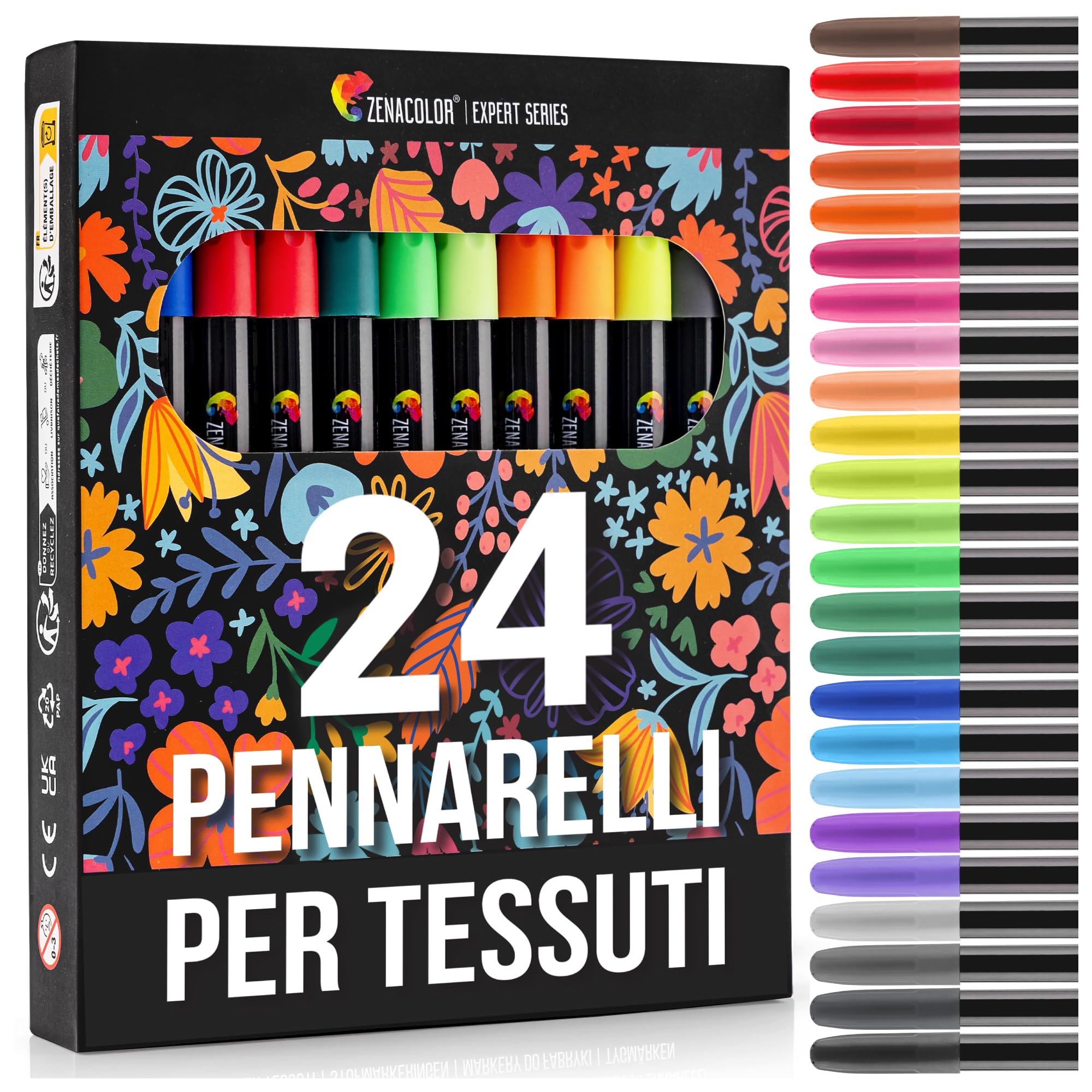 Zenacolor 24 Pennarelli per Tessuti e Stoffa
