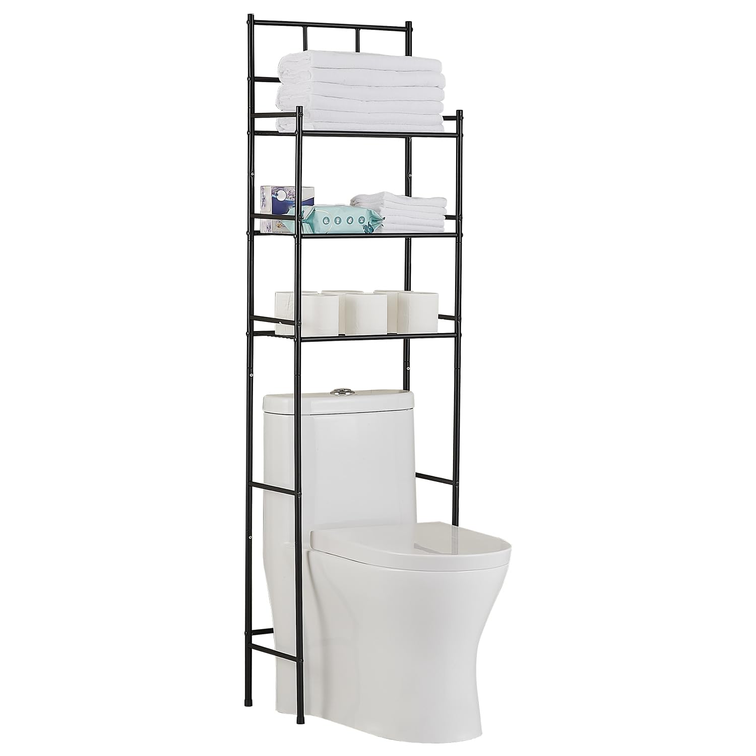 Mobile Salvaspazio Sopra WC 3 Ripiani, Nero