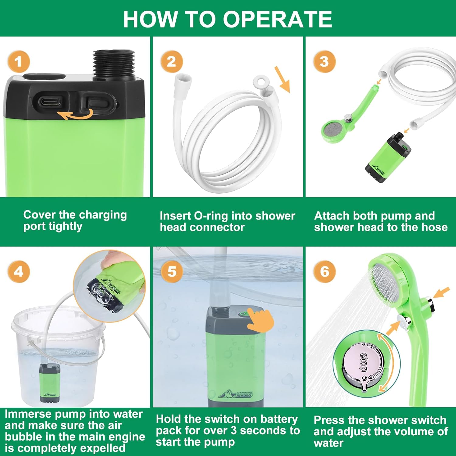 WADEO Doccia Portatile da Campeggio 6000 mAh - immagine 8