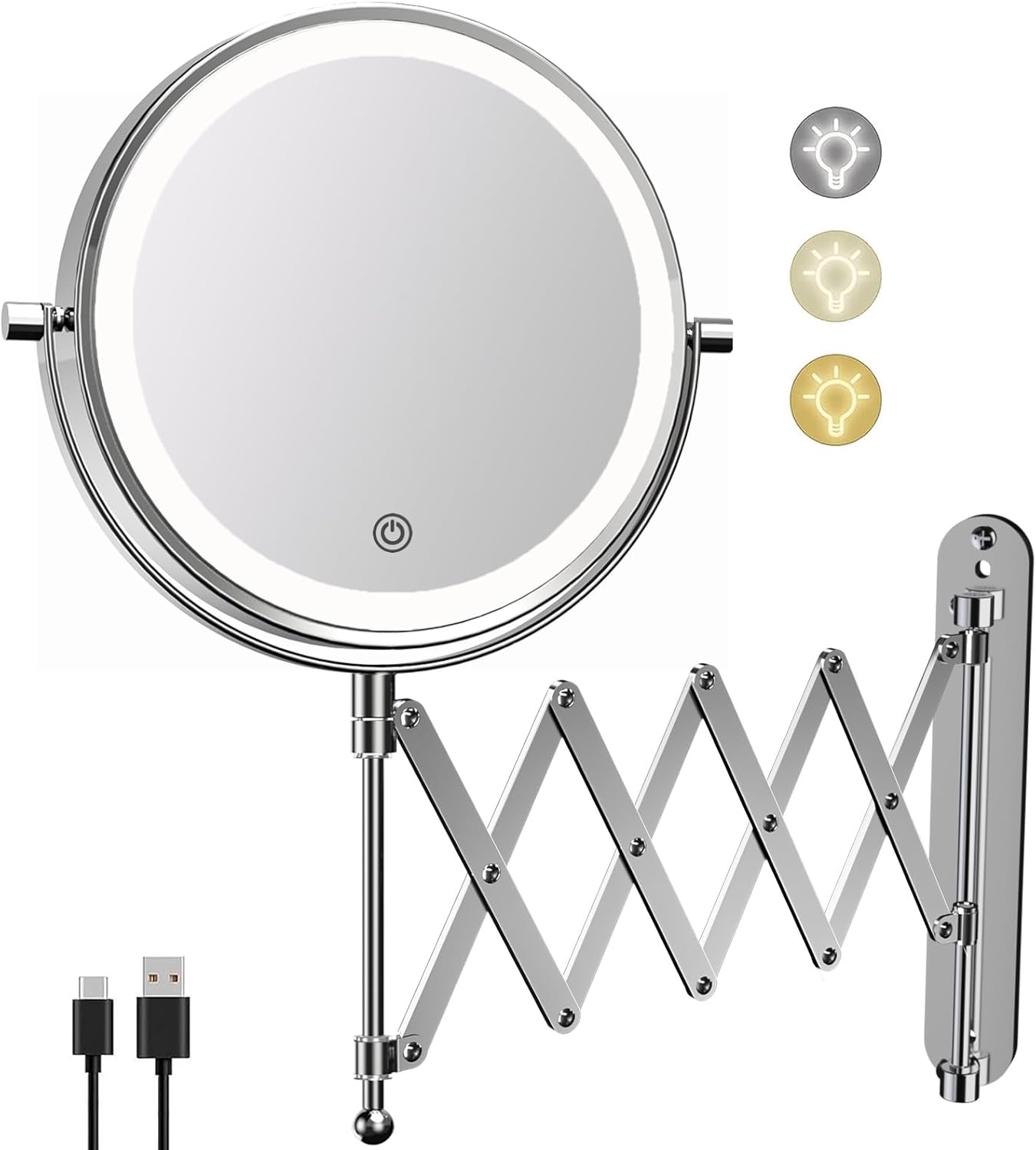 Specchio Cosmetico Ricaricabile USB 1x/10x con Luce