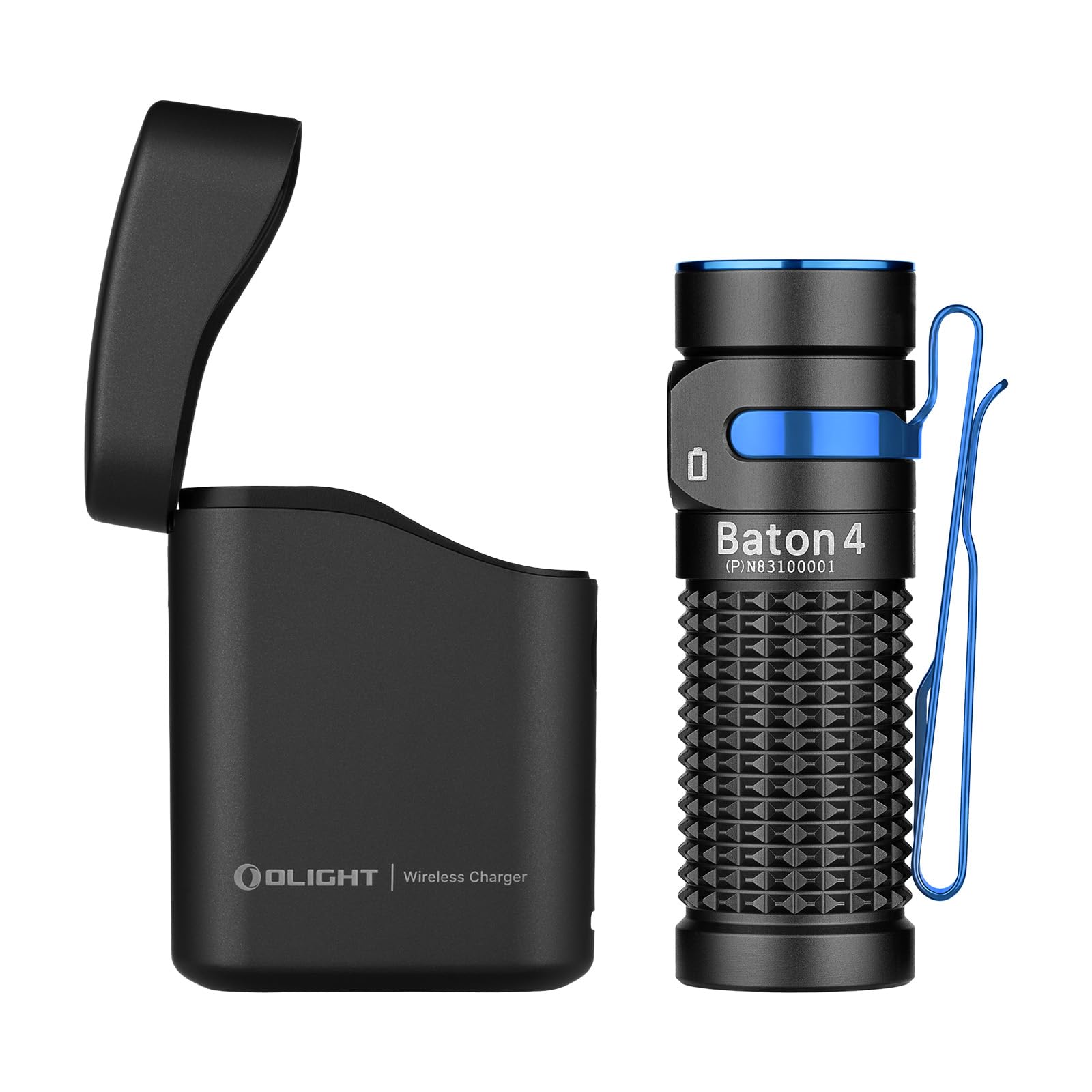 OLIGHT Baton4 kit Torcia EDC 1300 Lumen Alta Luminosità con Cassa di Ricarica, Dimensione Compatta con Luci Indicatrici e Pulsanti Intuitivi, Adatta per Uso Domestico o Viaggi all'Aperto (Nero)