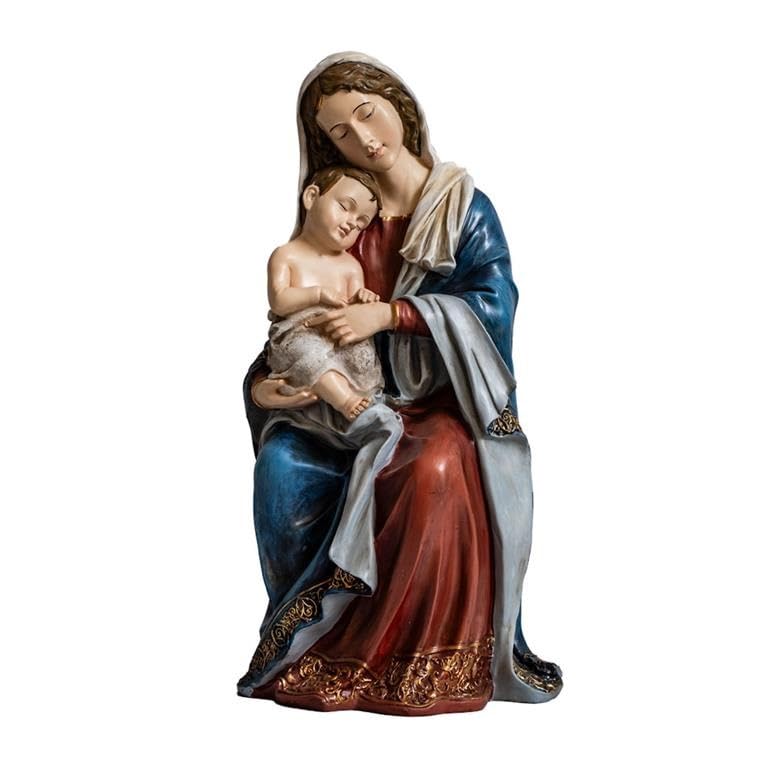 DRW Figura Vergine Maria seduta con bambino alle ginocchia 20x20x50 cm