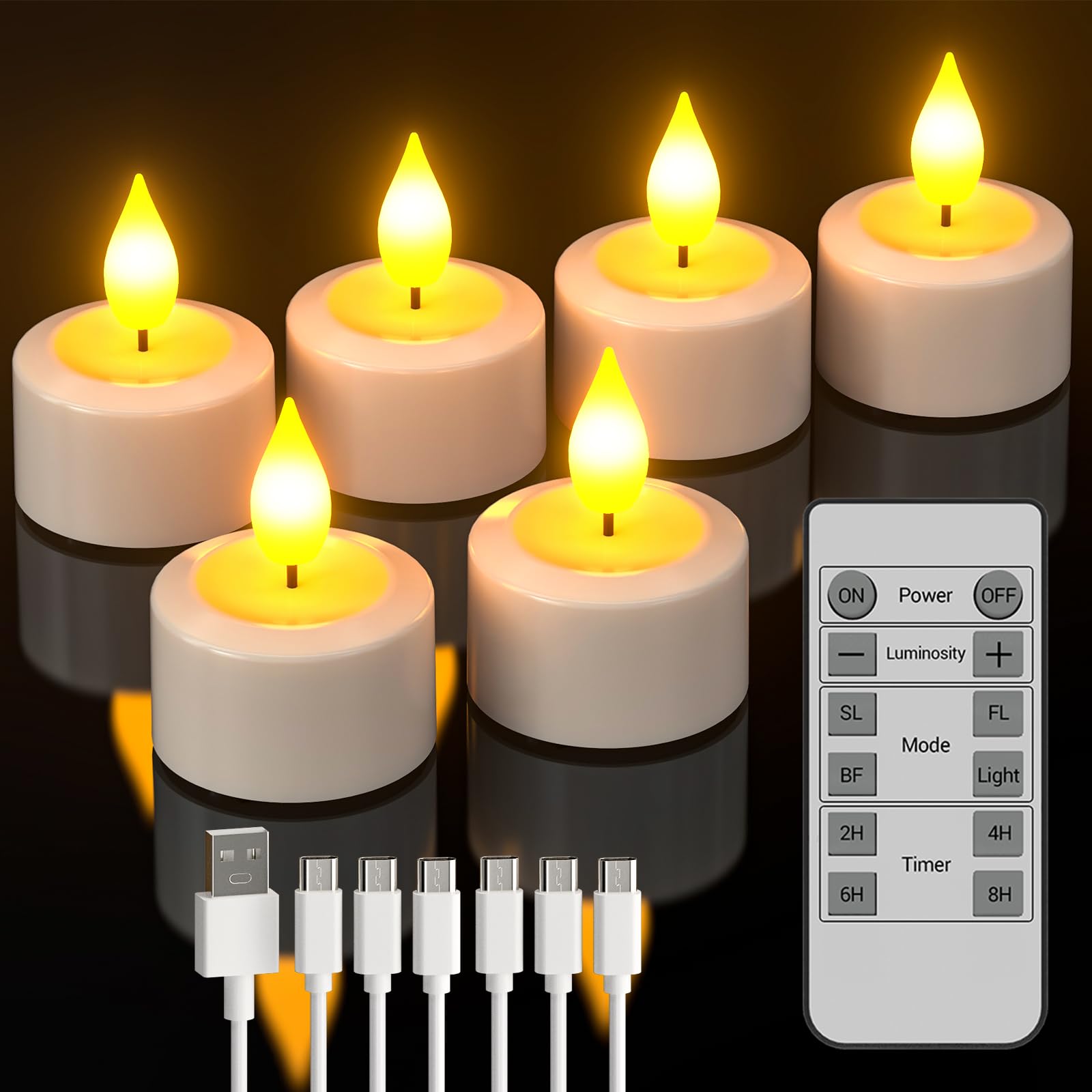 SoulBay Candele LED USB Ricaricabili 6 pezzi