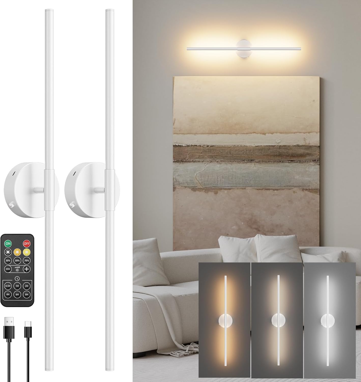 Klighten 2 Pezzi Lampade da Parete LED Ricaricabili 71cm - immagine 1
