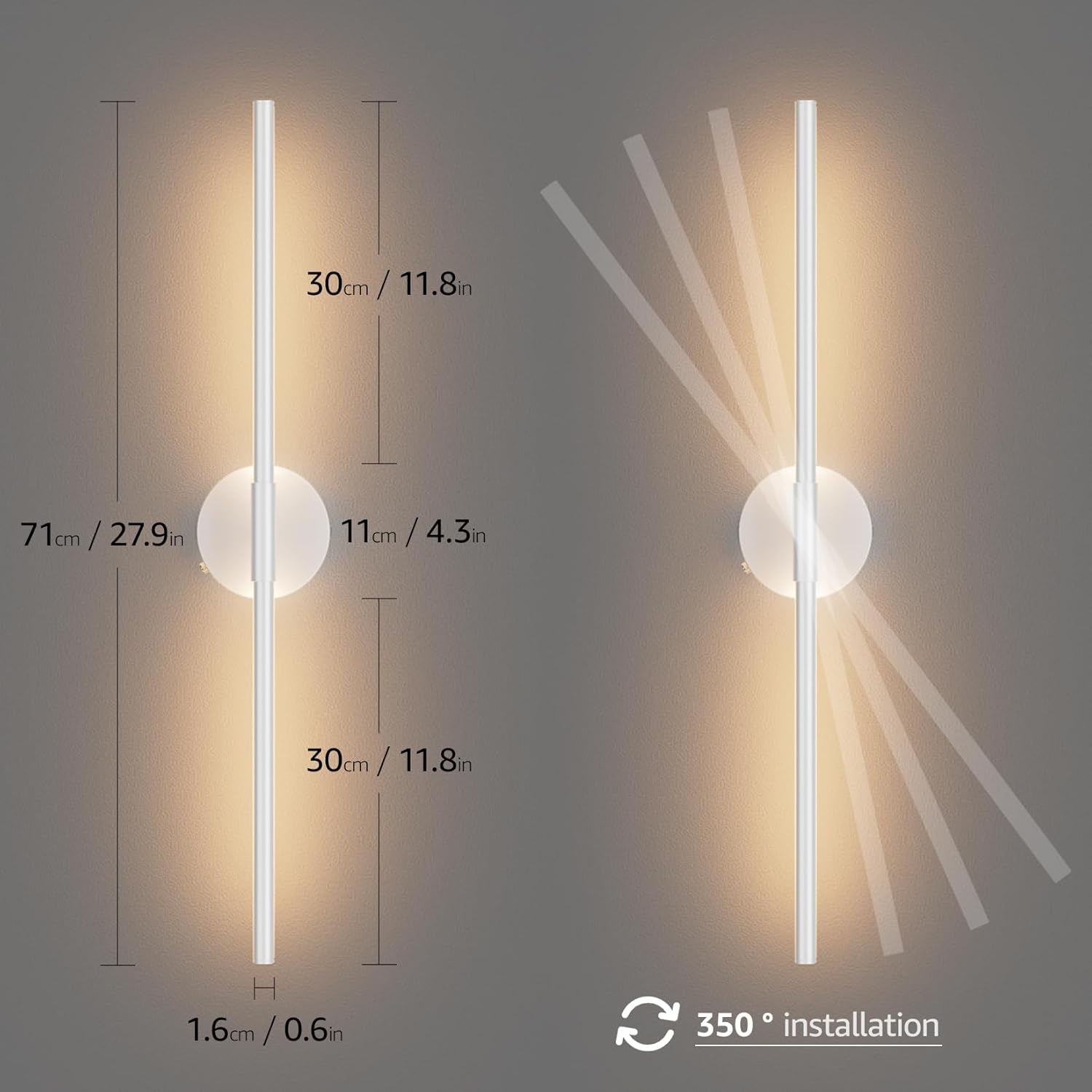 Klighten 2 Pezzi Lampade da Parete LED Ricaricabili 71cm - immagine 5