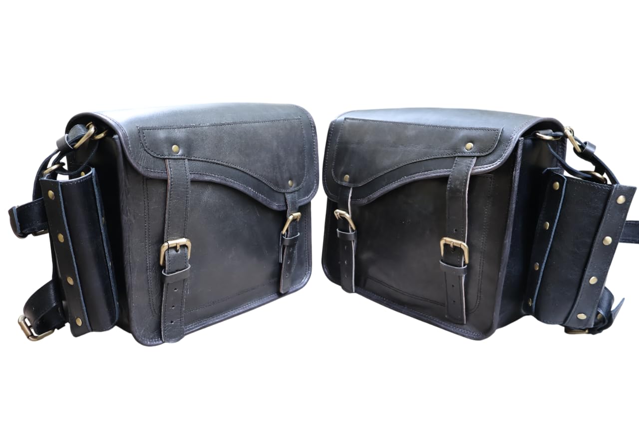 American Blue Set 2 Borse Moto Vera Pelle Nere