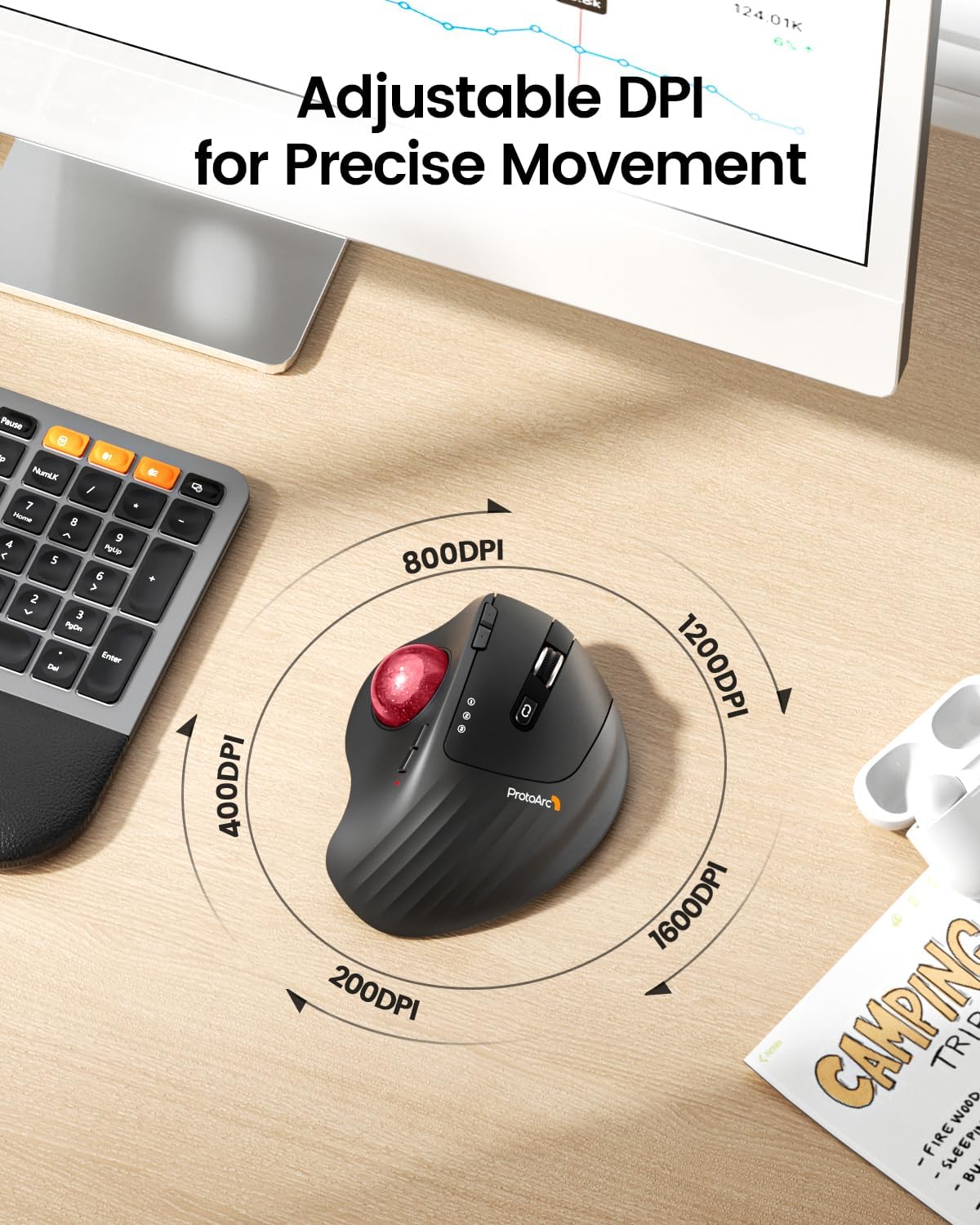Protoarc EM01 NL Mouse Trackball Wireless Ergonomico - immagine 5