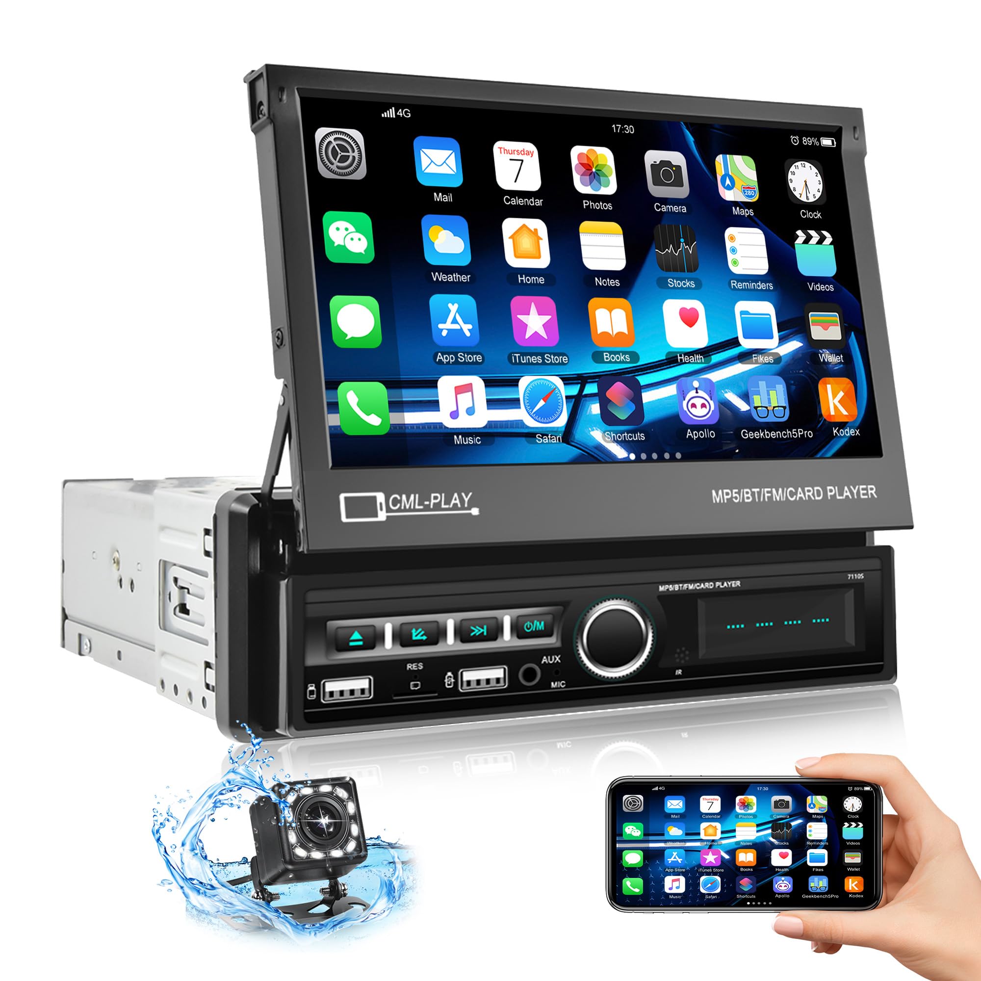 CAMECHO Autoradio 1 DIN Bluetooth con Schermo 7" Estensibile