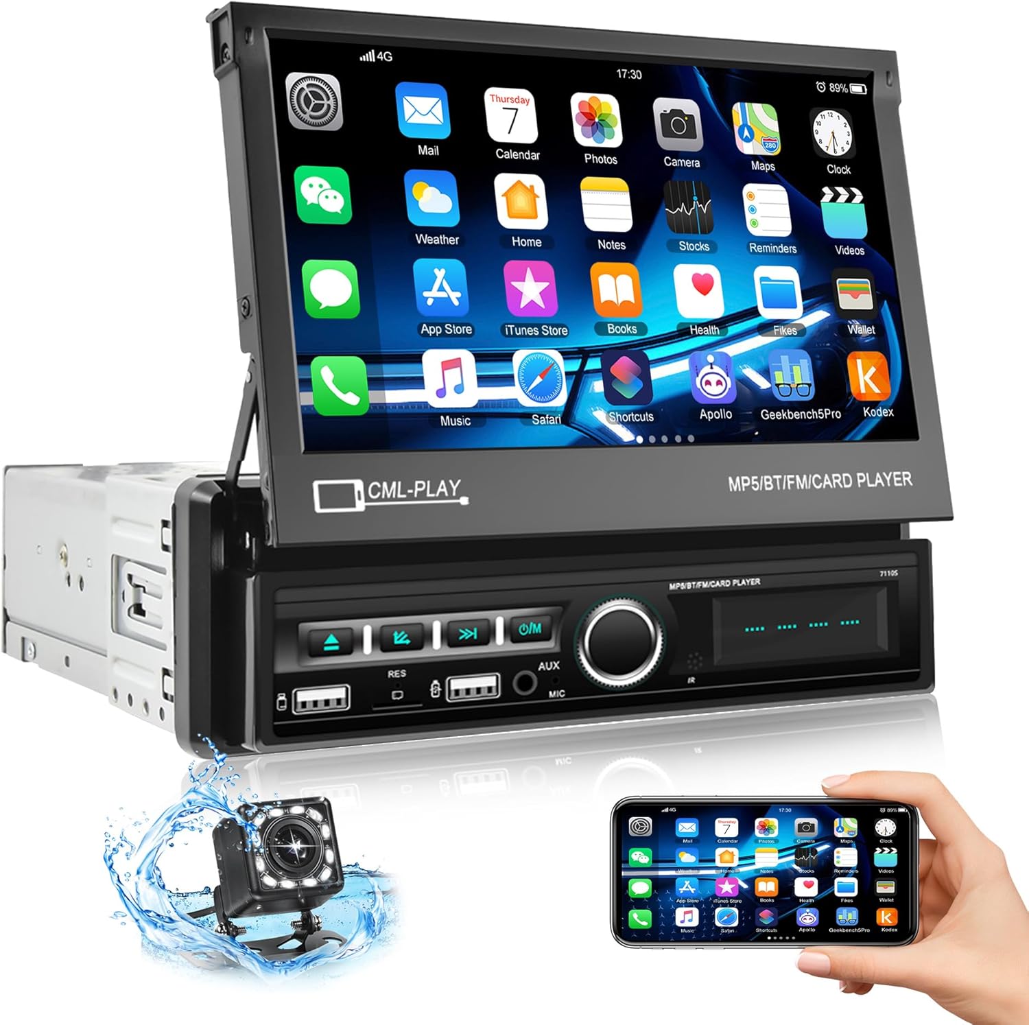 CAMECHO Autoradio 1 DIN Bluetooth con Schermo 7" Estensibile - immagine 1