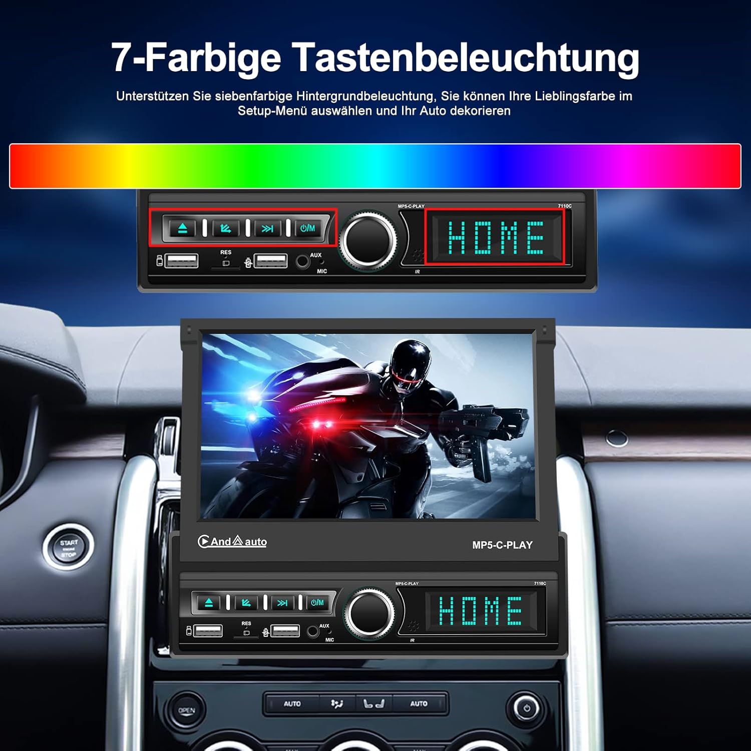 CAMECHO Autoradio 1 DIN Bluetooth con Schermo 7" Estensibile - immagine 6