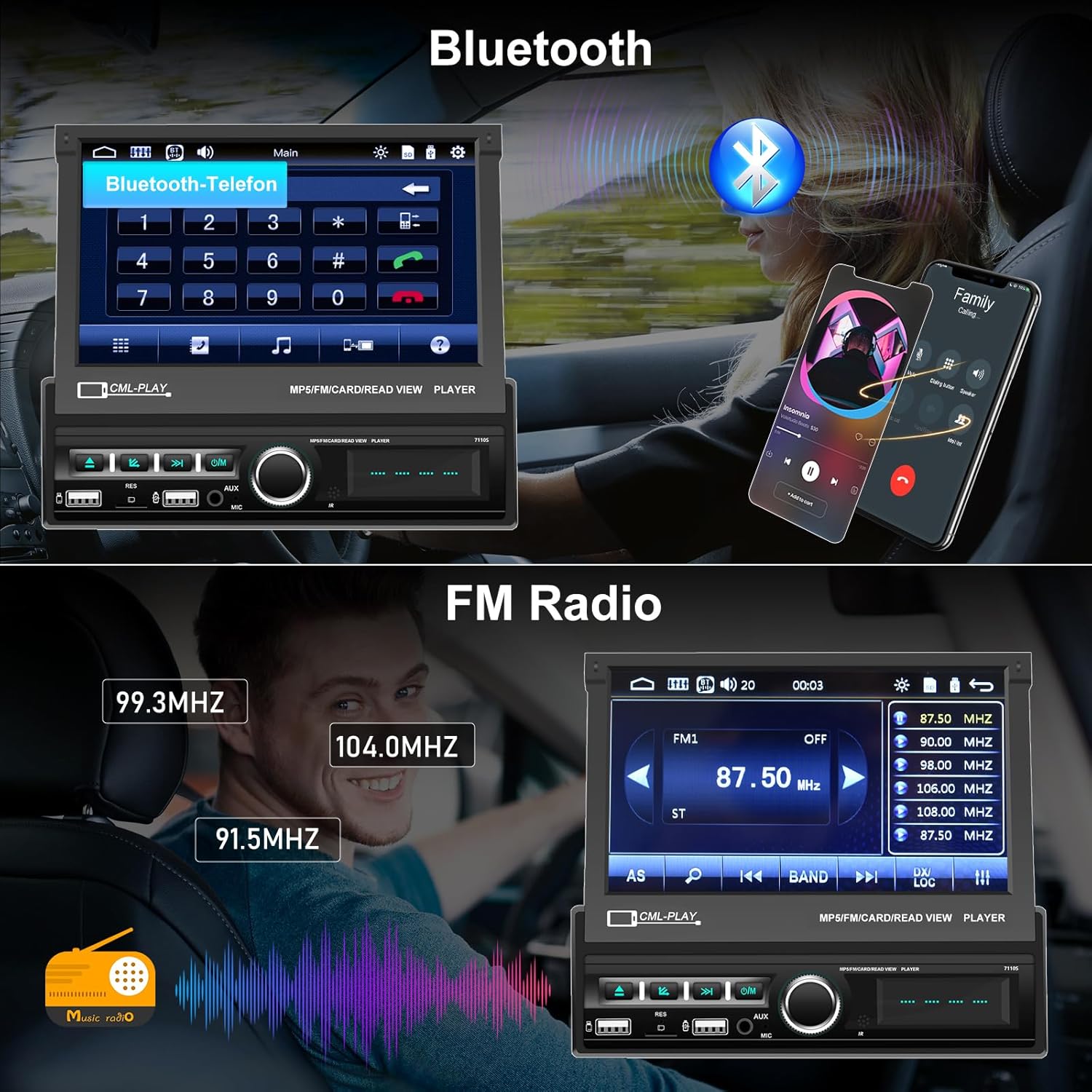 CAMECHO Autoradio 1 DIN Bluetooth con Schermo 7" Estensibile - immagine 8
