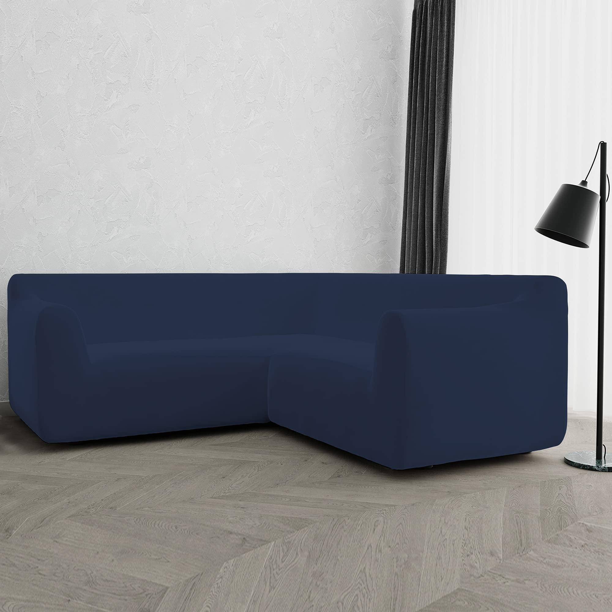 DAHLIA Copridivano angolare elastico/estensibile, Blu Scuro