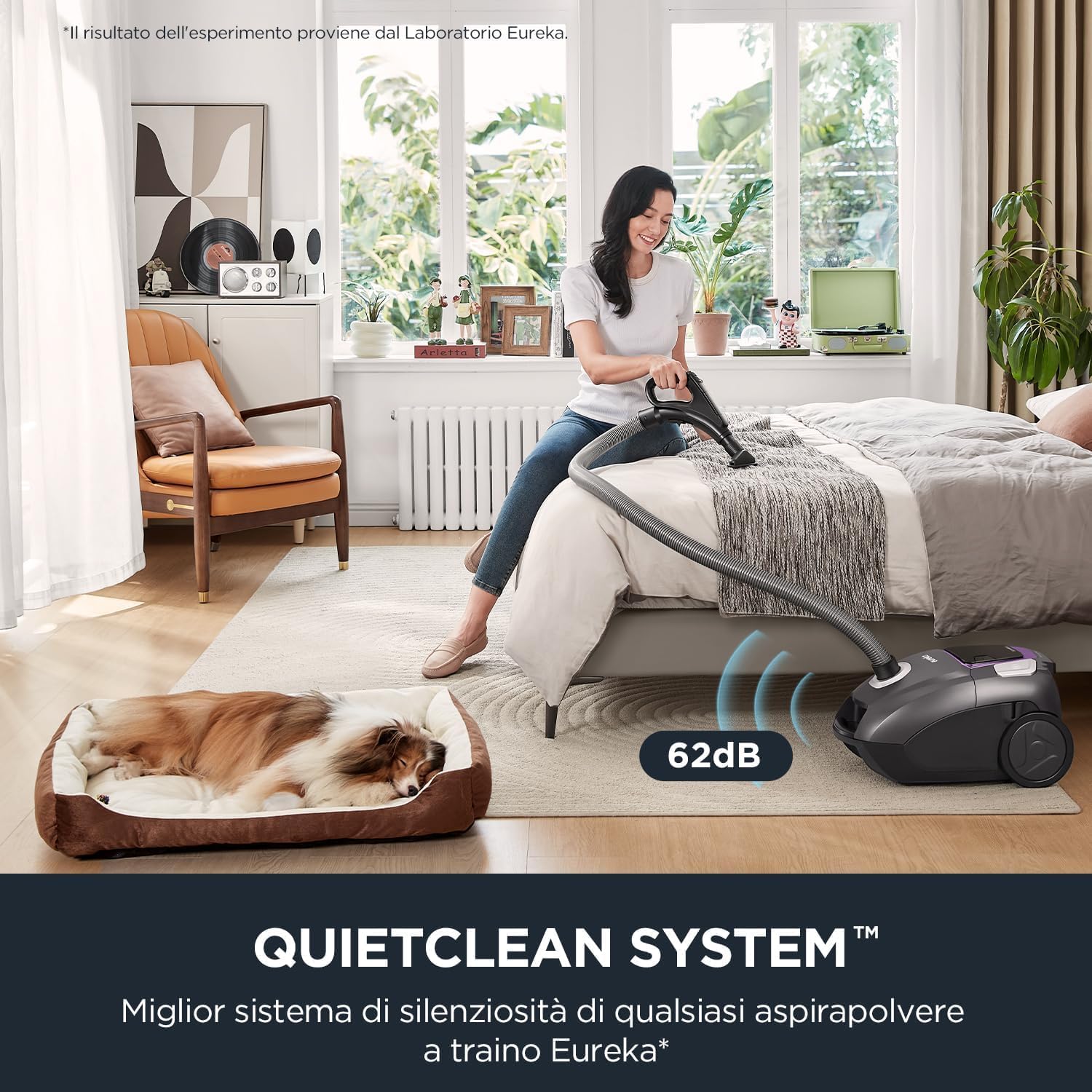 EUREKA NEN300 Aspirapolvere a sacco 700W Ultra Silenzioso 62 dB(A), con Filtro Igienico e Bocchetta per Pavimenti (Parquet, Moquette, Piastrelle), 2L, Potente per Tutti i Pavimenti - immagine 2