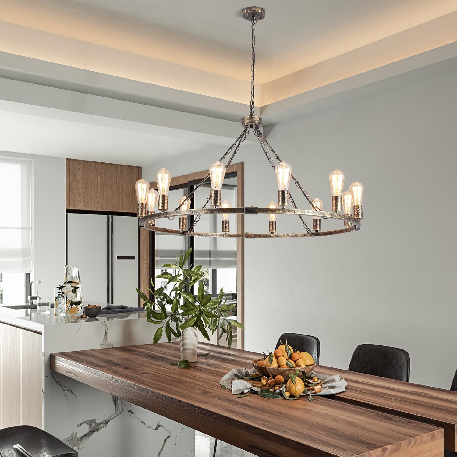 Eoodis Lampadario Rustico a 12 Luci, Oro 100cm - immagine 2