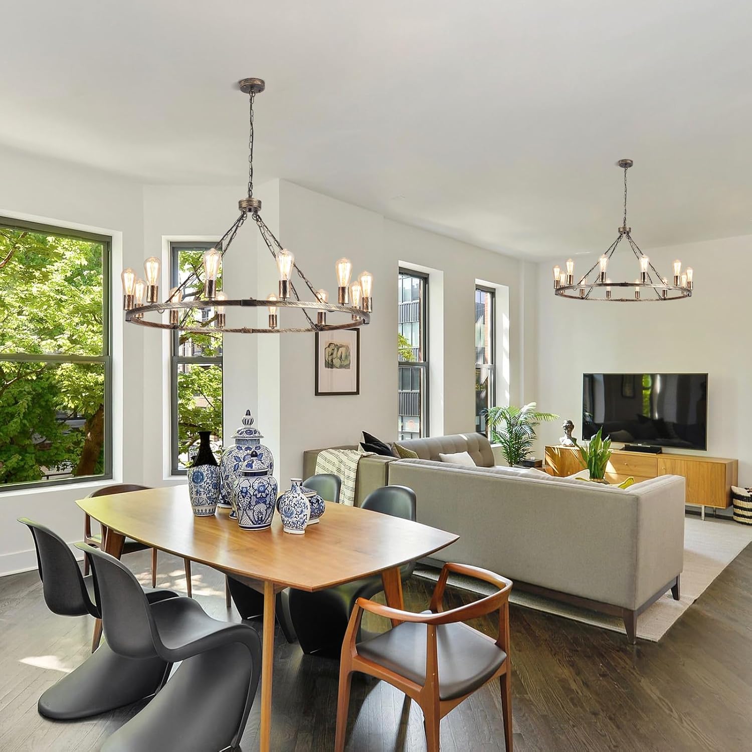 Eoodis Lampadario Rustico a 12 Luci, Oro 100cm - immagine 7