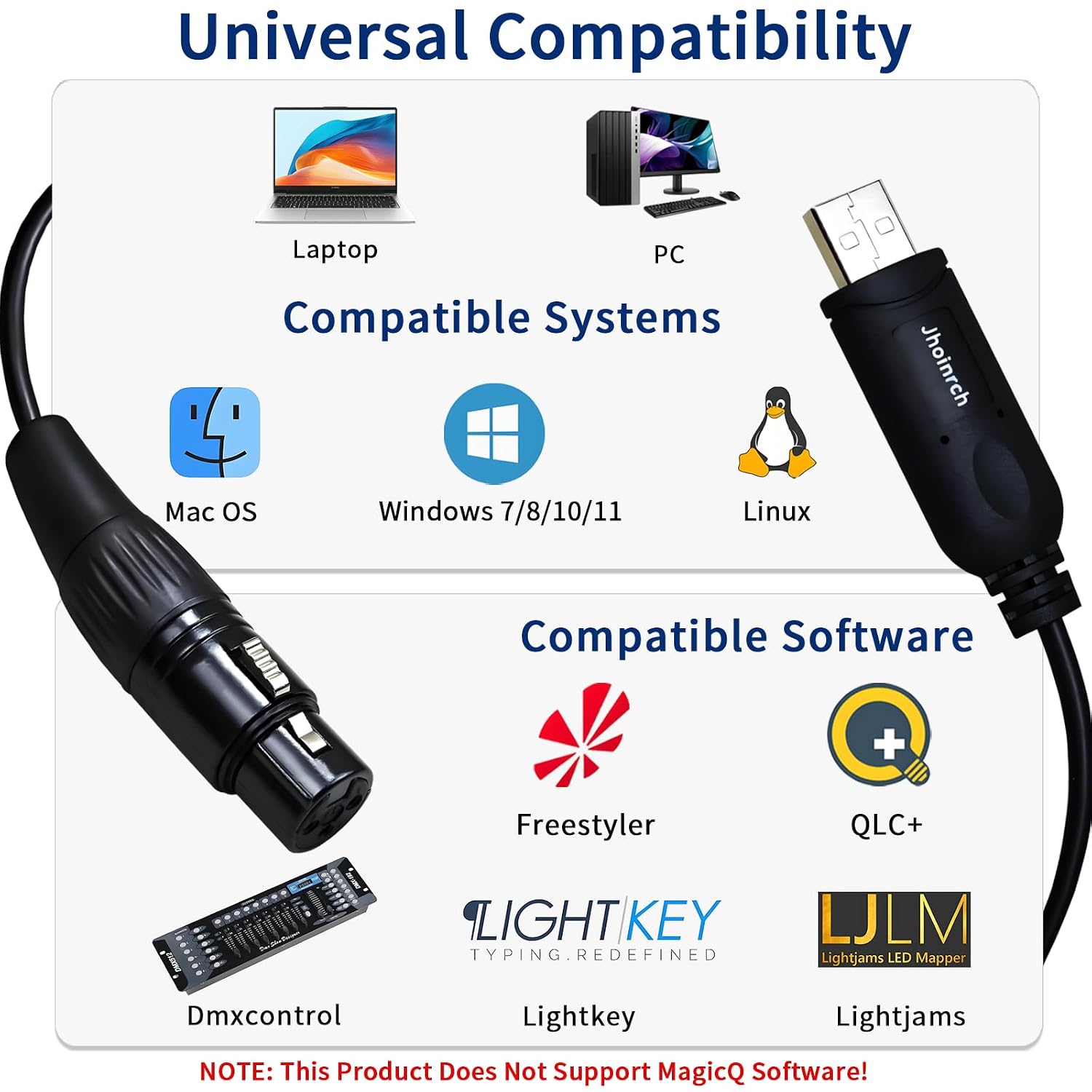 Cavo adattatore di interfaccia USB a DMX con chip FT232RNL – Supporta ...