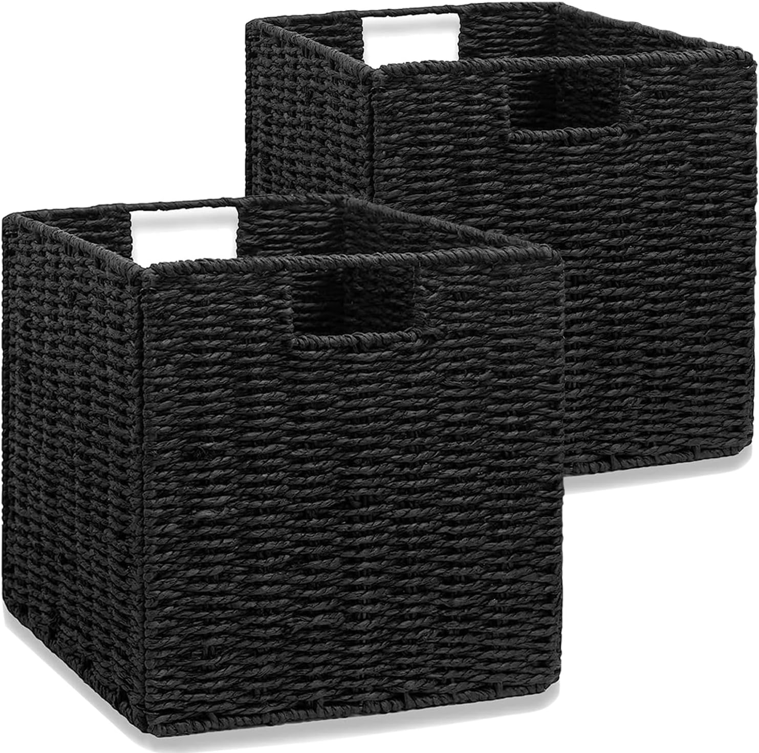 Aluusy Set 2 Cestini Portaoggetti Intrecciati 28x28x28cm, Nero