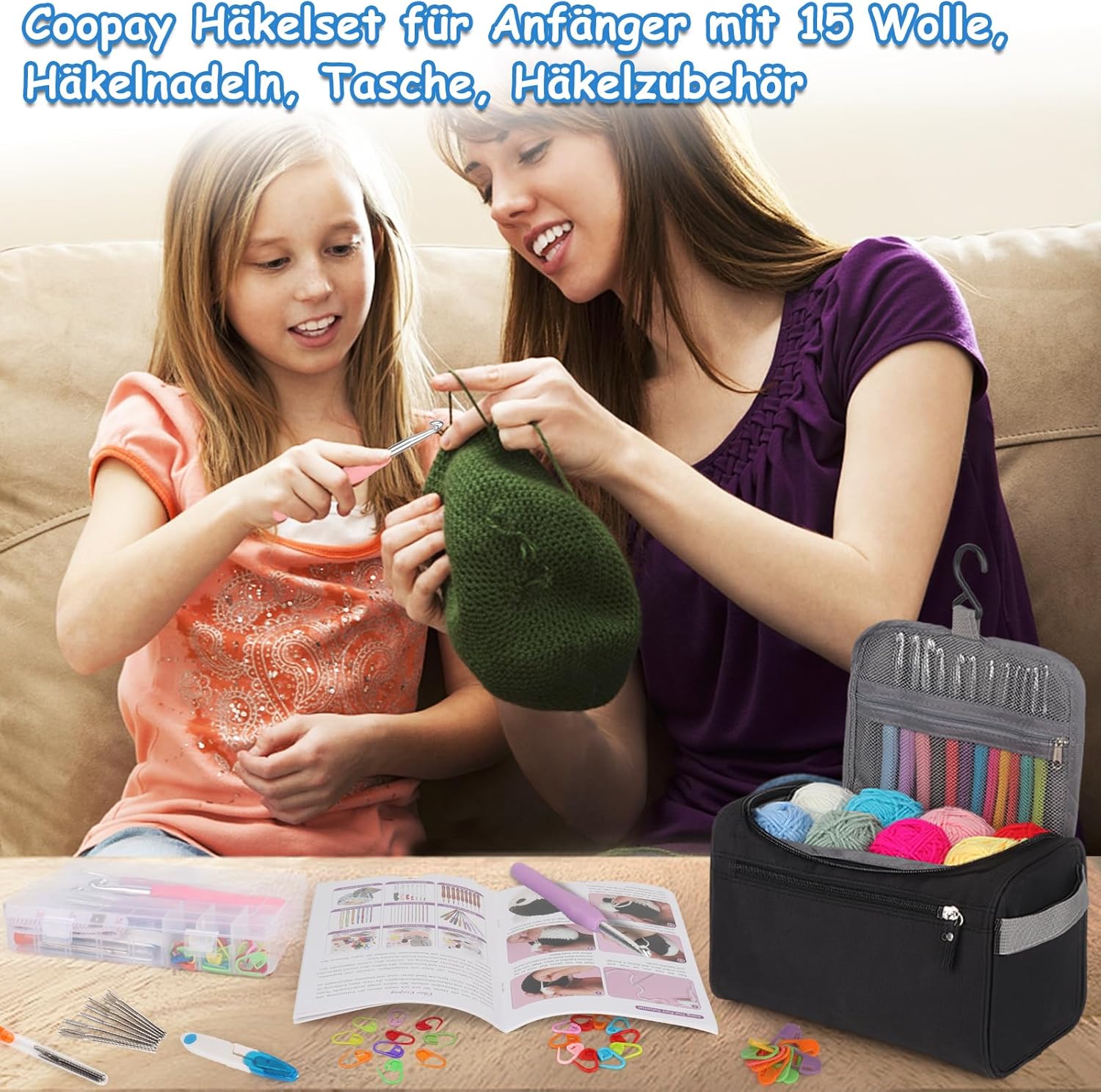 Coopay Set 73 Uncinetti per Principianti con 15 Gomitoli - immagine 2