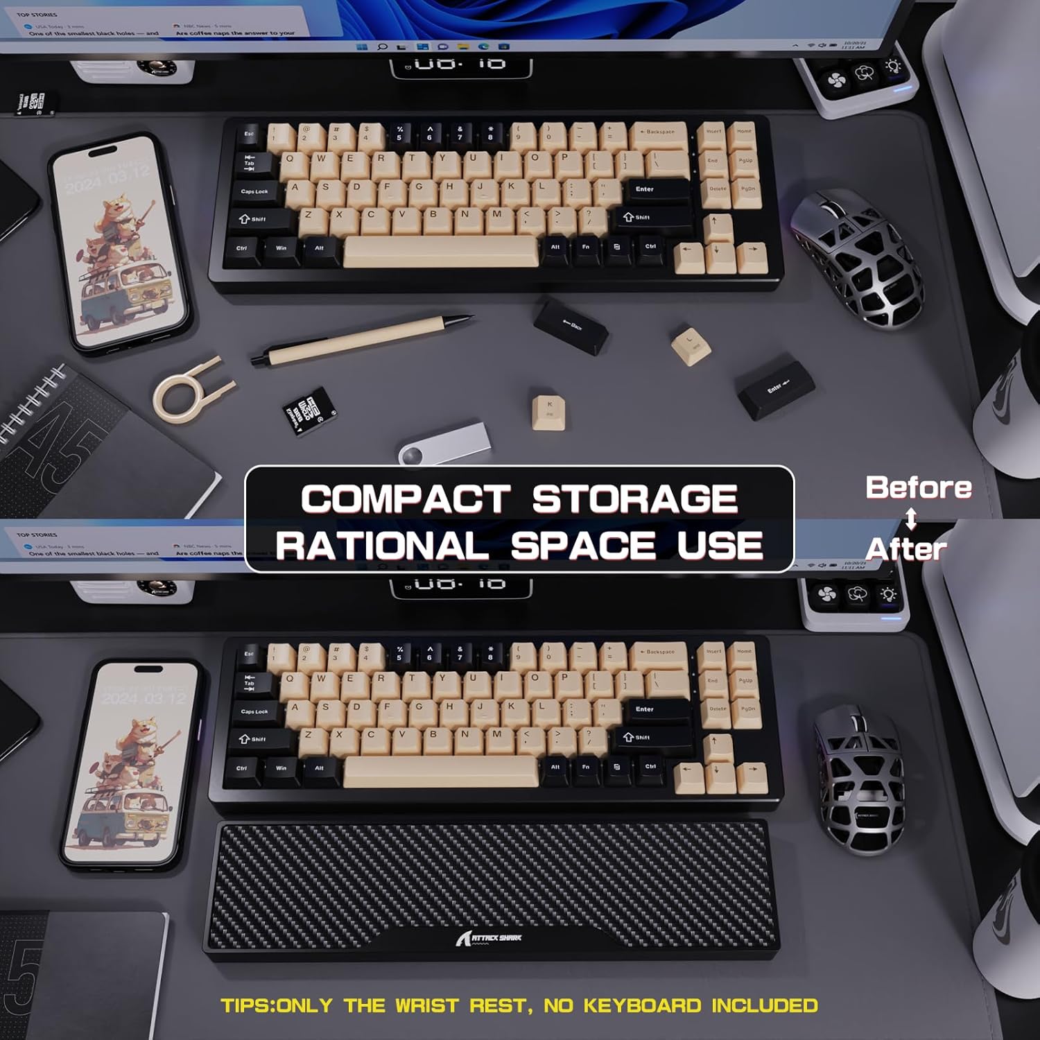 Attack Shark Poggiapolsi Tastiera Lega Alluminio CNC - immagine 3