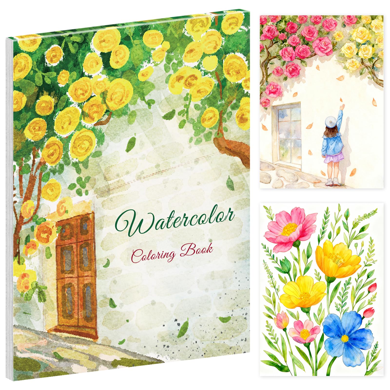 Elfew Fiori Libri da Colorare ad Acquerello per Adulti, A4 Lavoro ad Acquerello, Album da Colorare per Adulti, Acquarelli per Dipingere, Artigianato Artistico