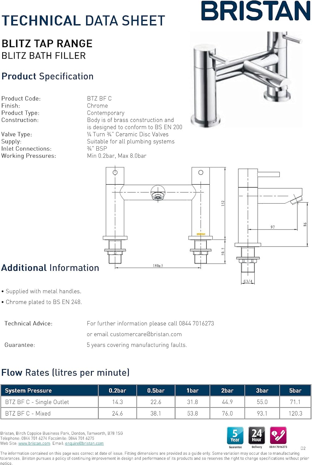 Bristan BTZ BF C - Miscelatore per vasca da bagno cromato - immagine 2
