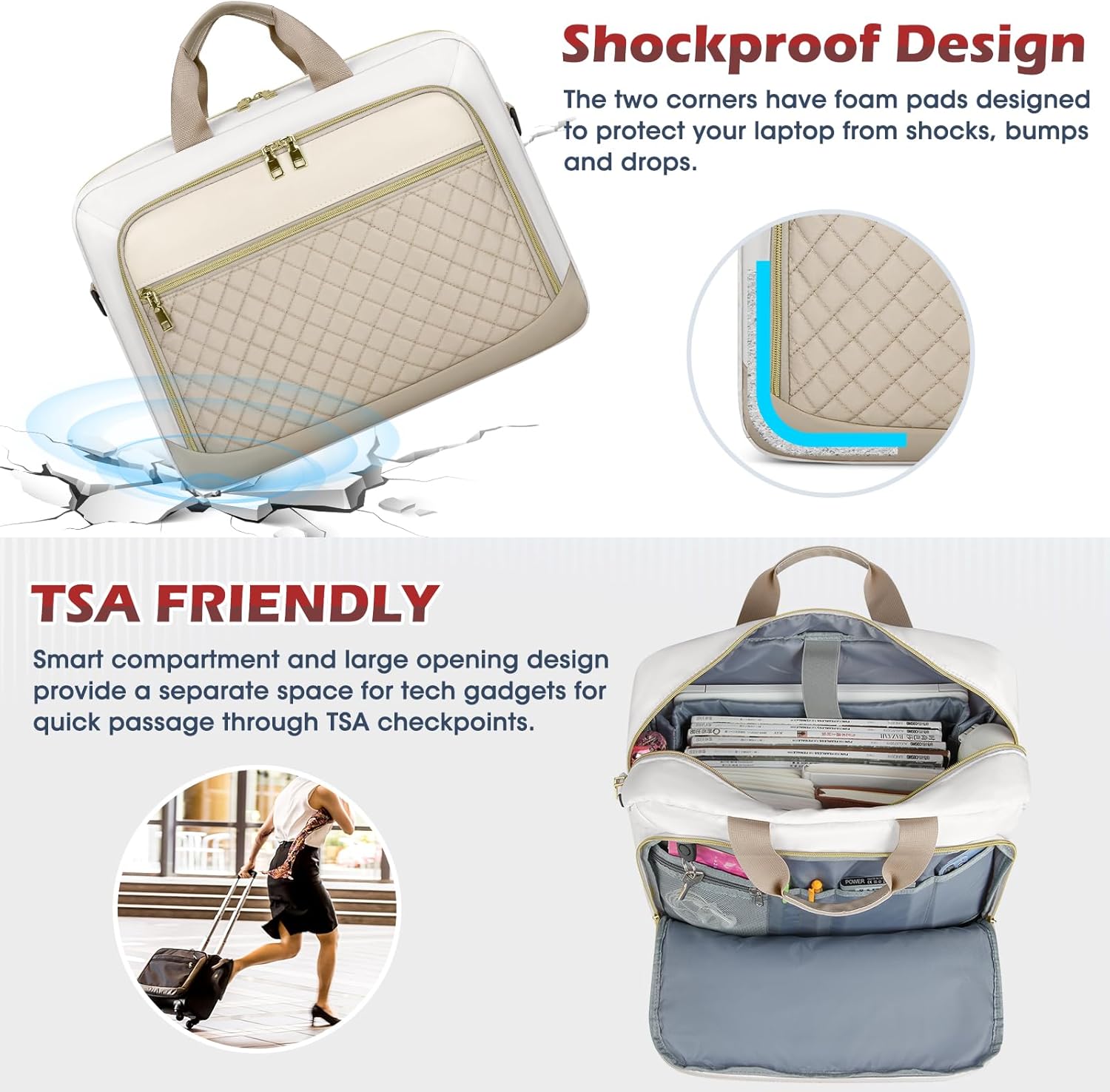 NEWHEY Borsa Porta PC 17.3 Pollici da Lavoro, Cachi e Beige - immagine 5