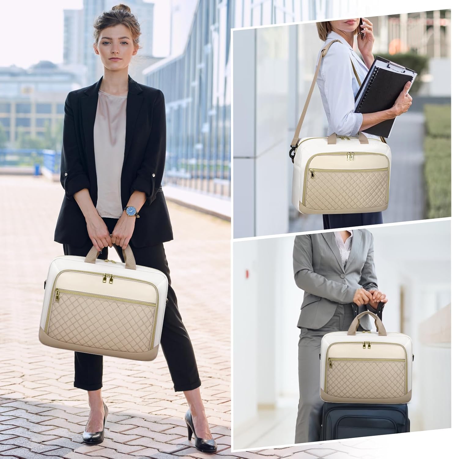 NEWHEY Borsa Porta PC 17.3 Pollici da Lavoro, Cachi e Beige - immagine 6
