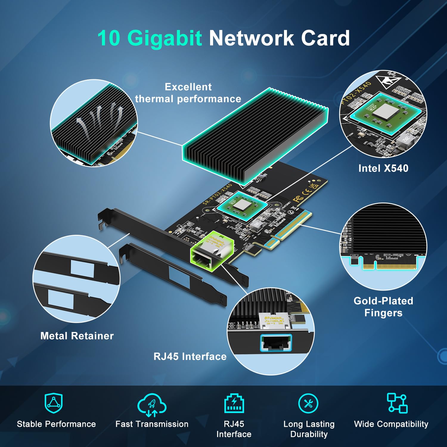 Gigaplus X540-1T - Scheda di Rete PCI-E 10Gb RJ45 - immagine 4