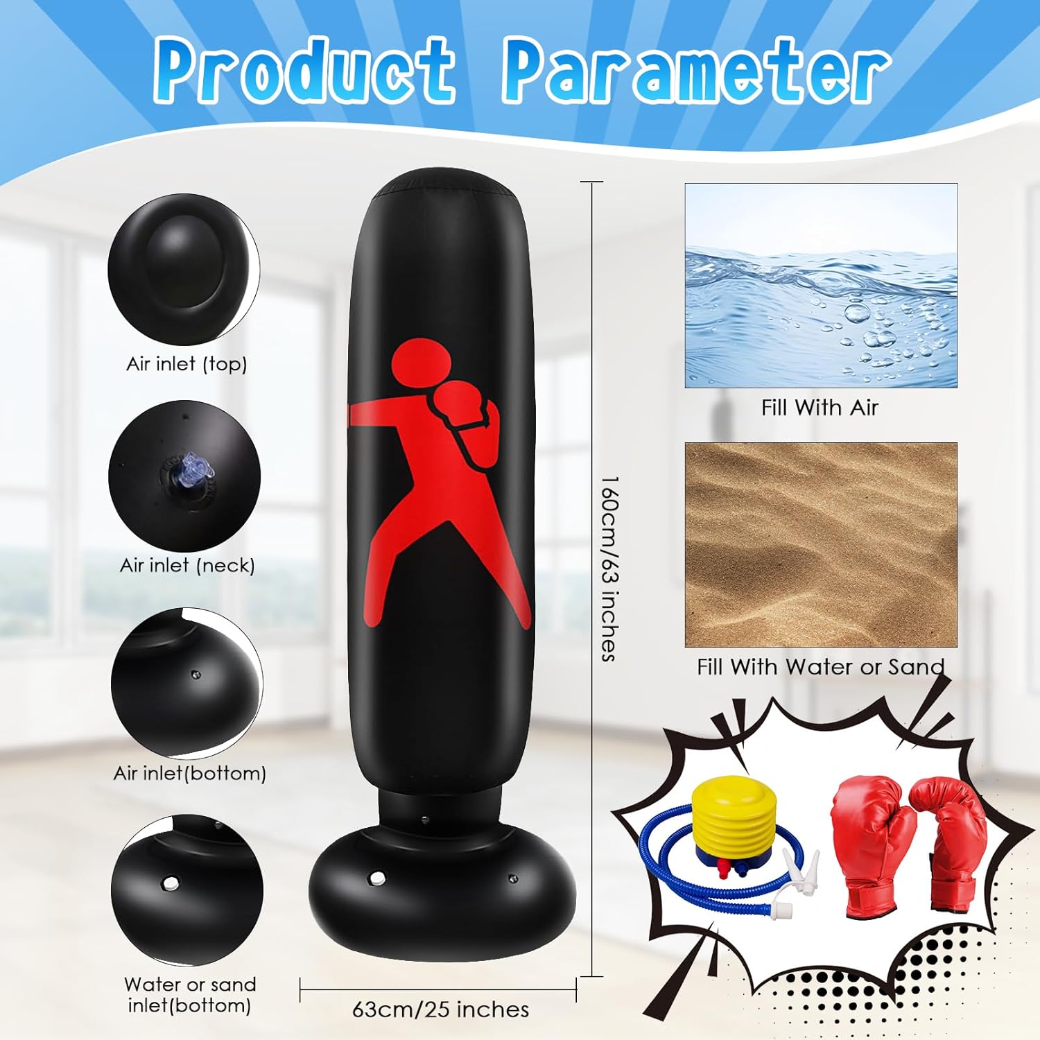 Ninonly Sacco da Boxe Bambini 160cm con Guantoni - immagine 2