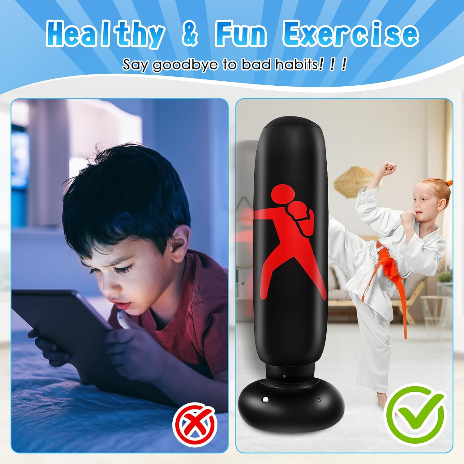 Ninonly Sacco da Boxe Bambini 160cm con Guantoni - immagine 3