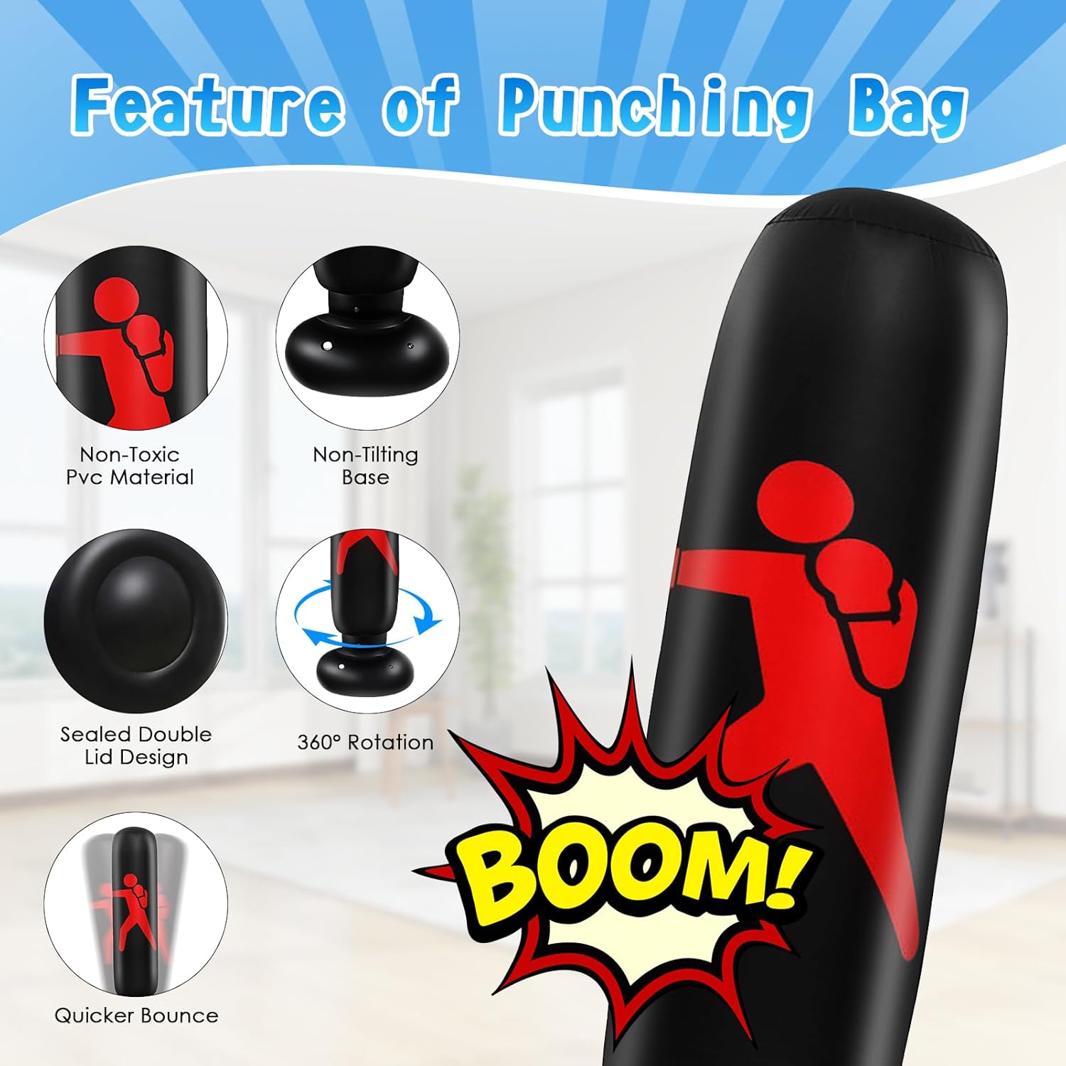 Ninonly Sacco da Boxe Bambini 160cm con Guantoni - immagine 4