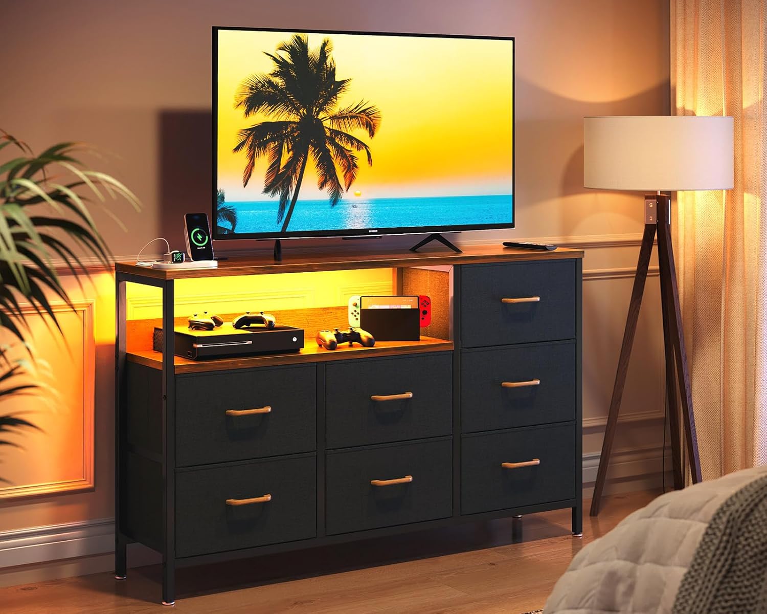 Coleshome Cassettiera 7 Cassetti con LED e Prese USB - immagine 2