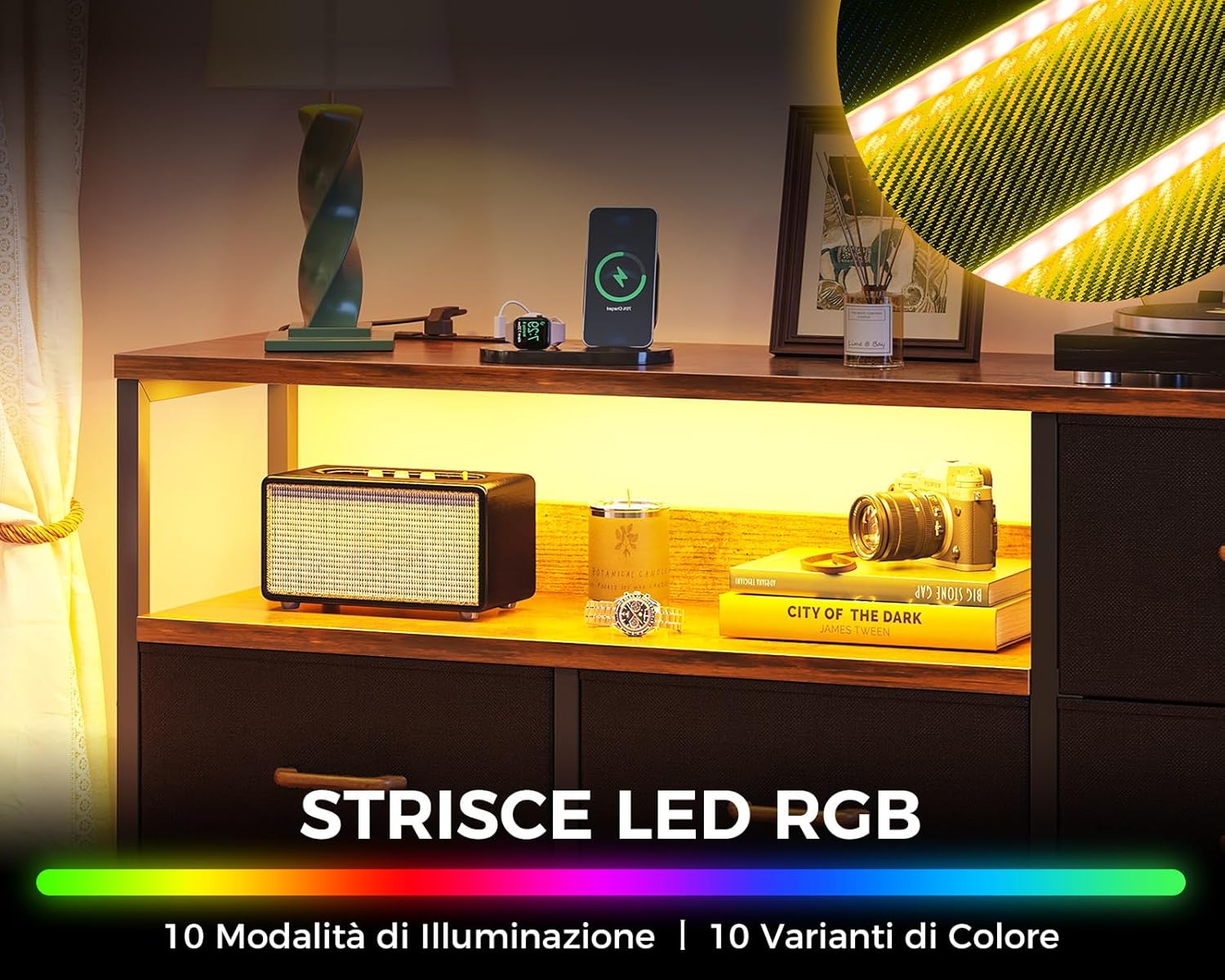 Coleshome Cassettiera 7 Cassetti con LED e Prese USB - immagine 5