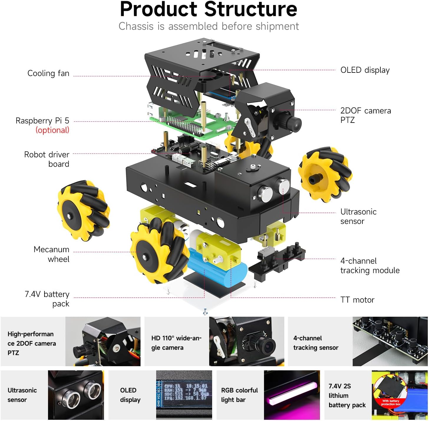 Yahboom Robot Car Kit per Raspberry Pi-5 - immagine 8