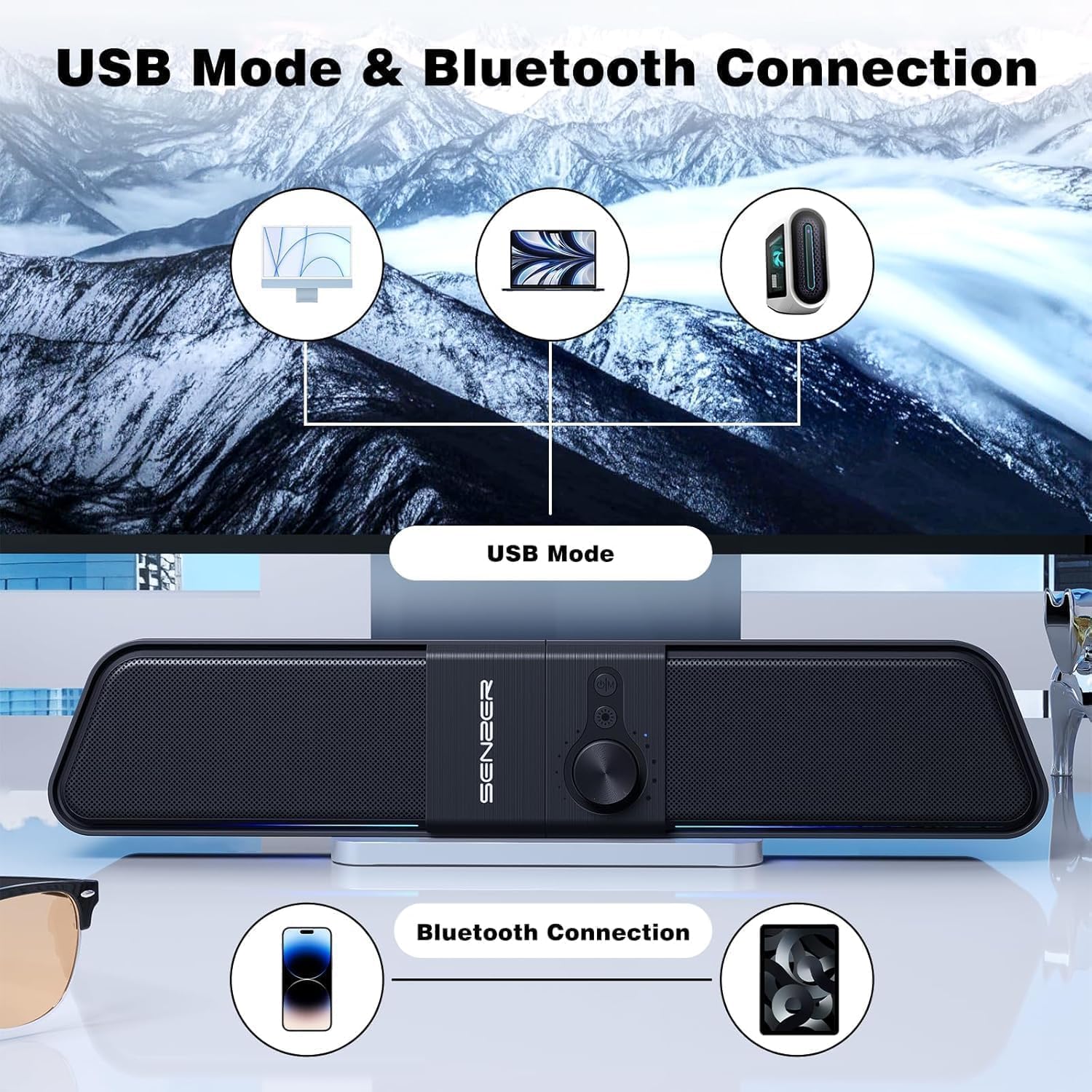 Senzer CS20 Casse PC USB Bluetooth Gaming SoundBar - immagine 4