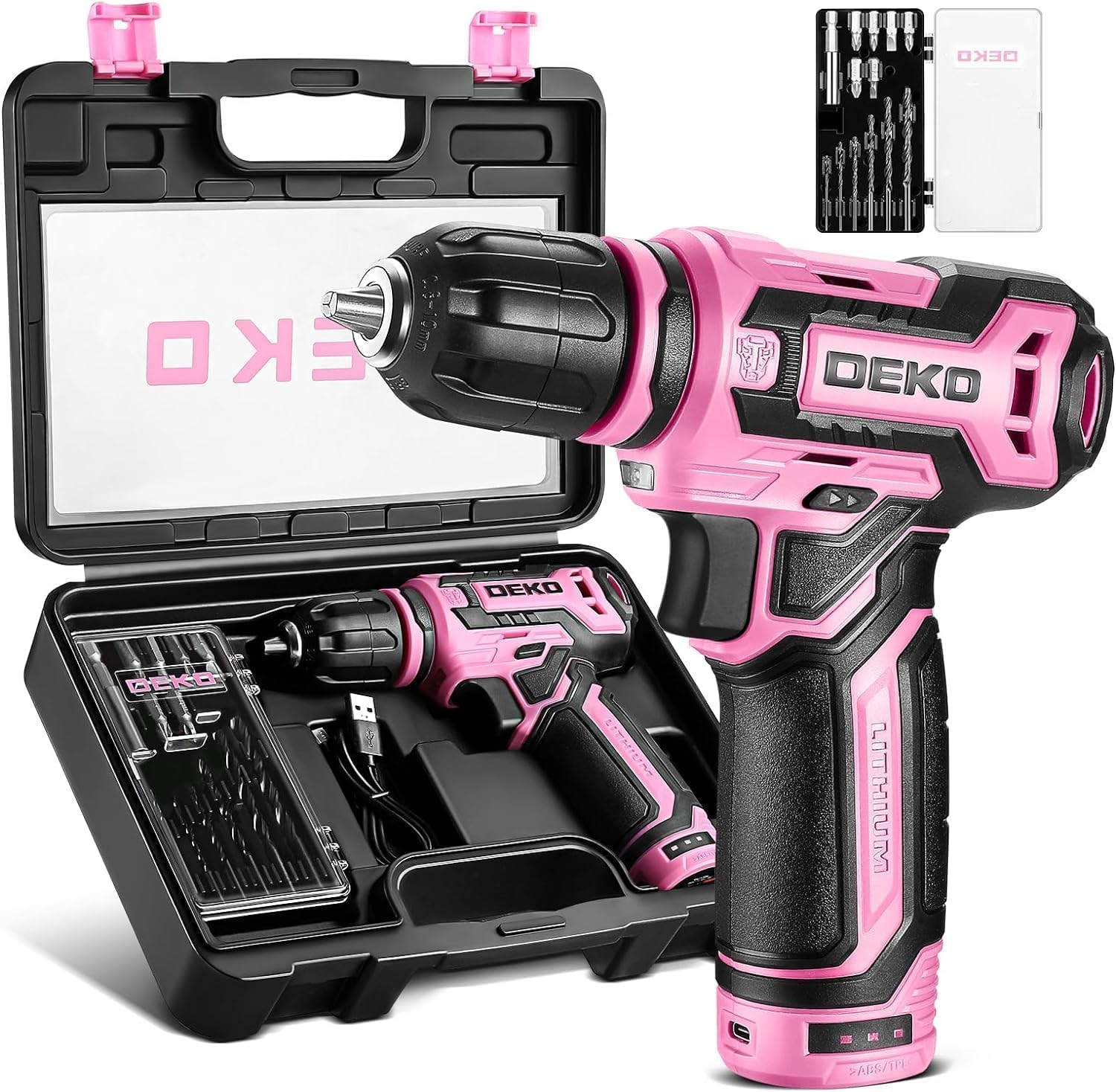 DEKO PRO Trapano Avvitatore a Batteria 12V, Rosa - immagine 1