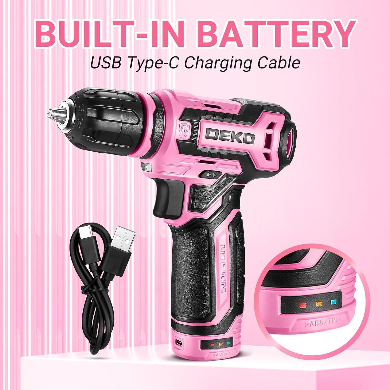 DEKO PRO Trapano Avvitatore a Batteria 12V, Rosa - immagine 5