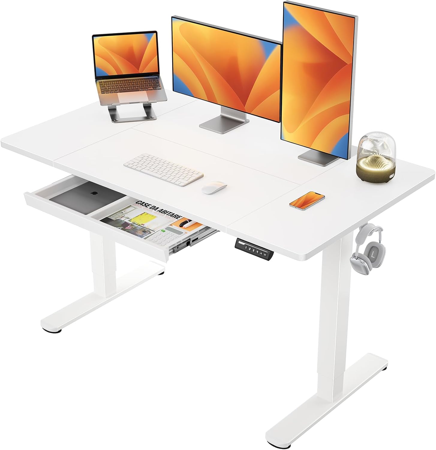 Ergear Scrivania Regolabile in Altezza 140x80 cm, Bianca