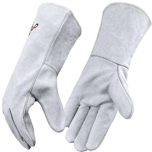 Mysafety Guanti Lavoro Professionali in Pelle 36cm, Bianco