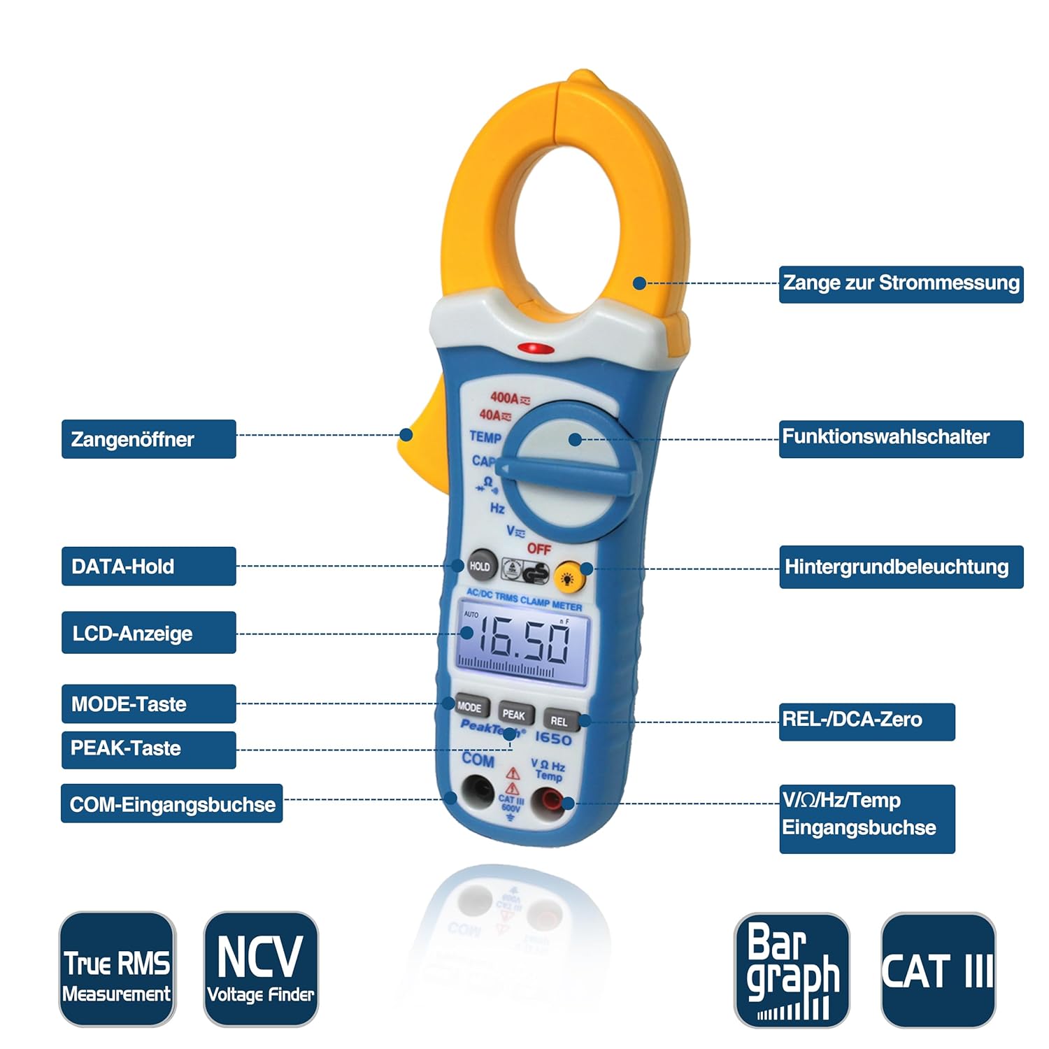 PeakTech 1650 - Morsetti con vero RMS AC/DC 400A - immagine 7