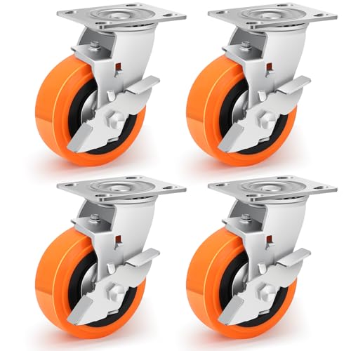 Ruote per Carrello 125mm in Poliuretano con Freno, Set 4