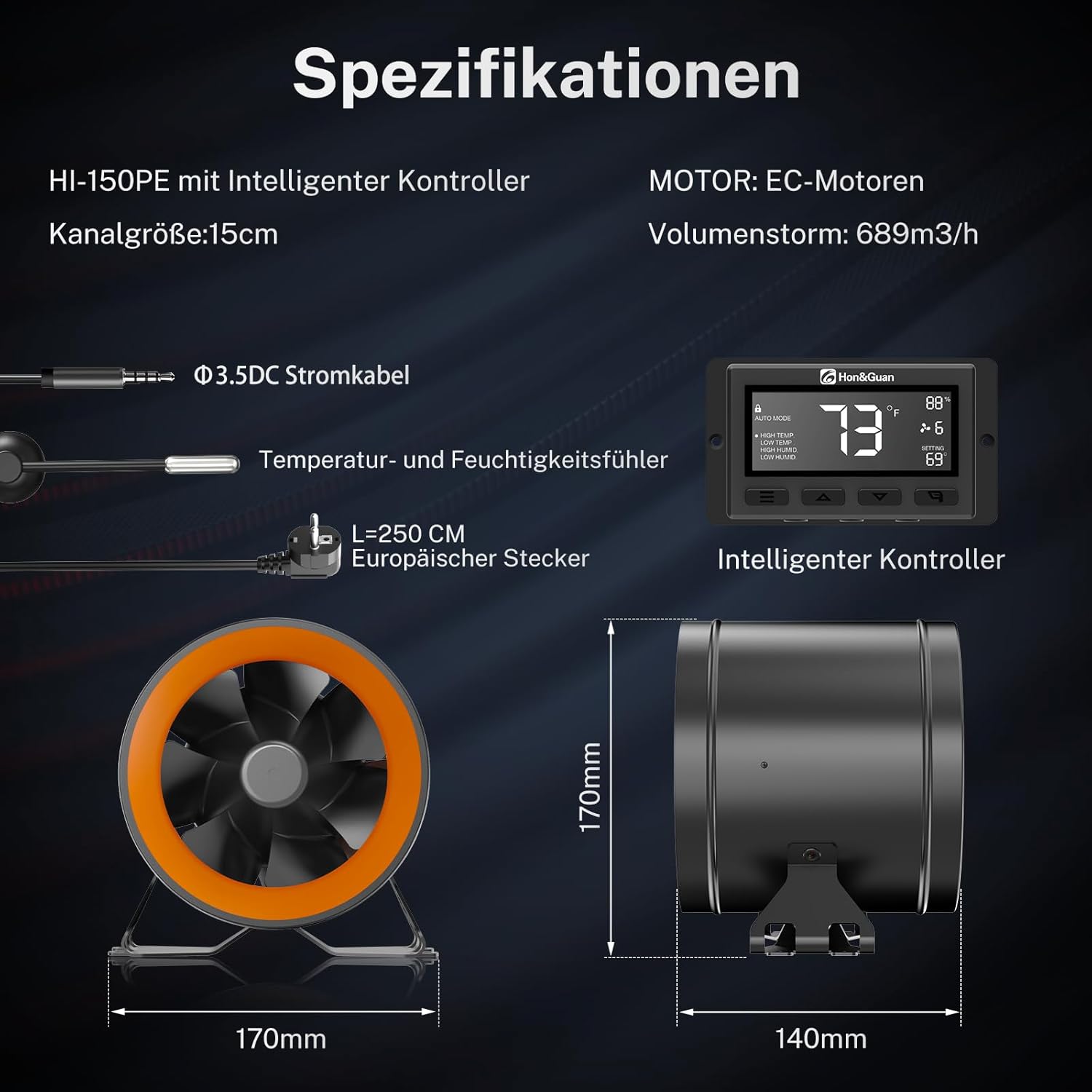 Hon&guan Ventilatore tubolare regolabile 150 mm - immagine 6