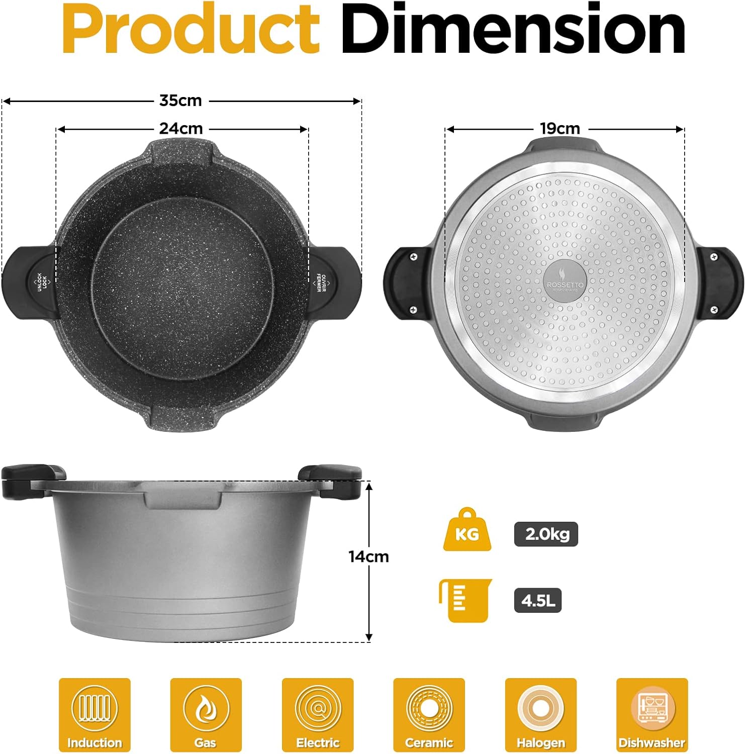 Rossetto Pentola Scolapasta Induzione 24cm 4,5L - immagine 5