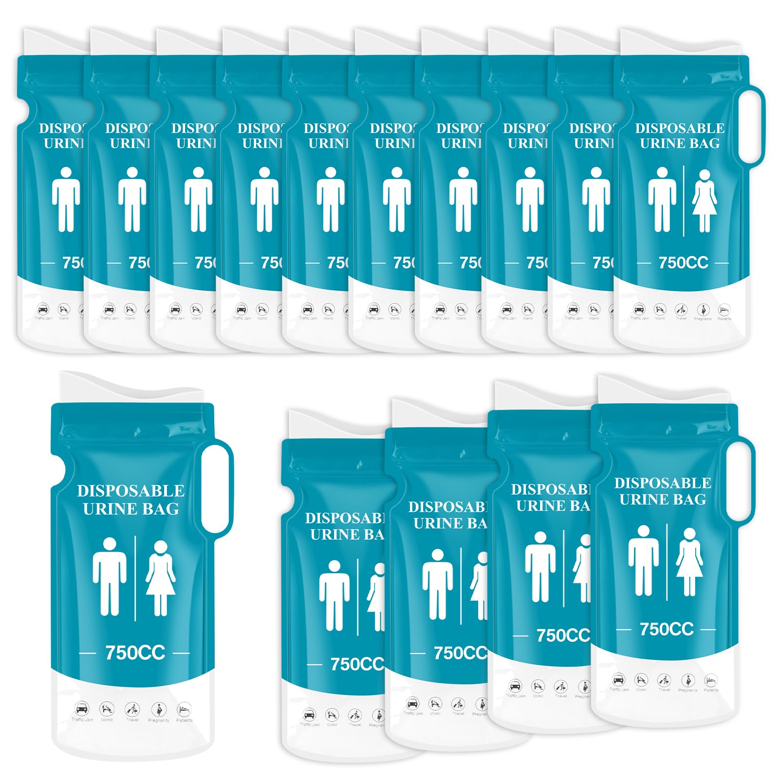 MXTIMWAN 15 Pezzi Sacche per Urina, 750ML Sacchetti Vomito da Viaggio, WC Portatile Adulti, Orinatoio Portatile Donna uomo, Sacchetti per Urina da Viaggio per il Campeggio, Gli Ingorghi Stradali
