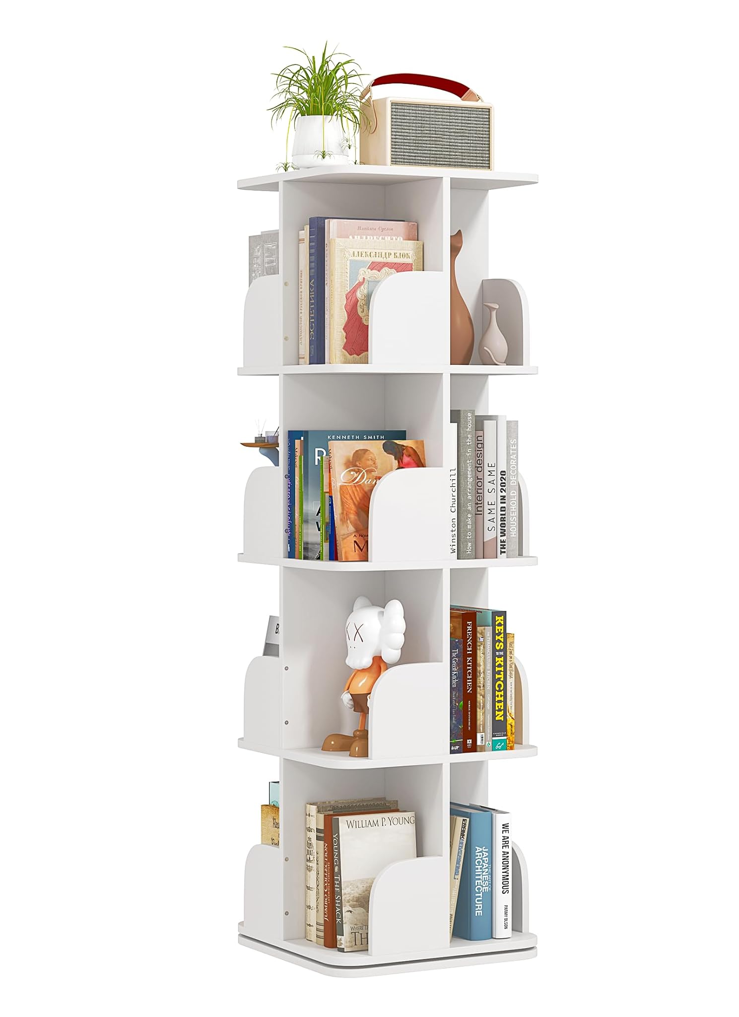 Libreria Girevole a Torre 4 Ripiani 46x46x132 cm