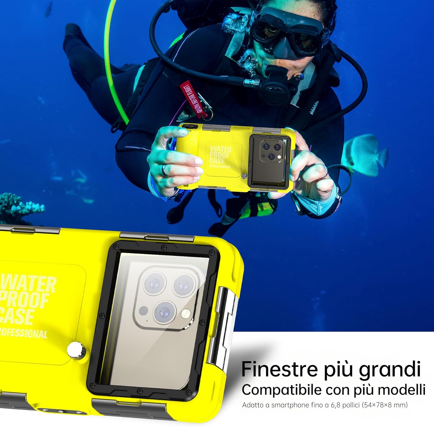 Custodia Impermeabile Subacquea IP68 15M (Giallo) - immagine 2