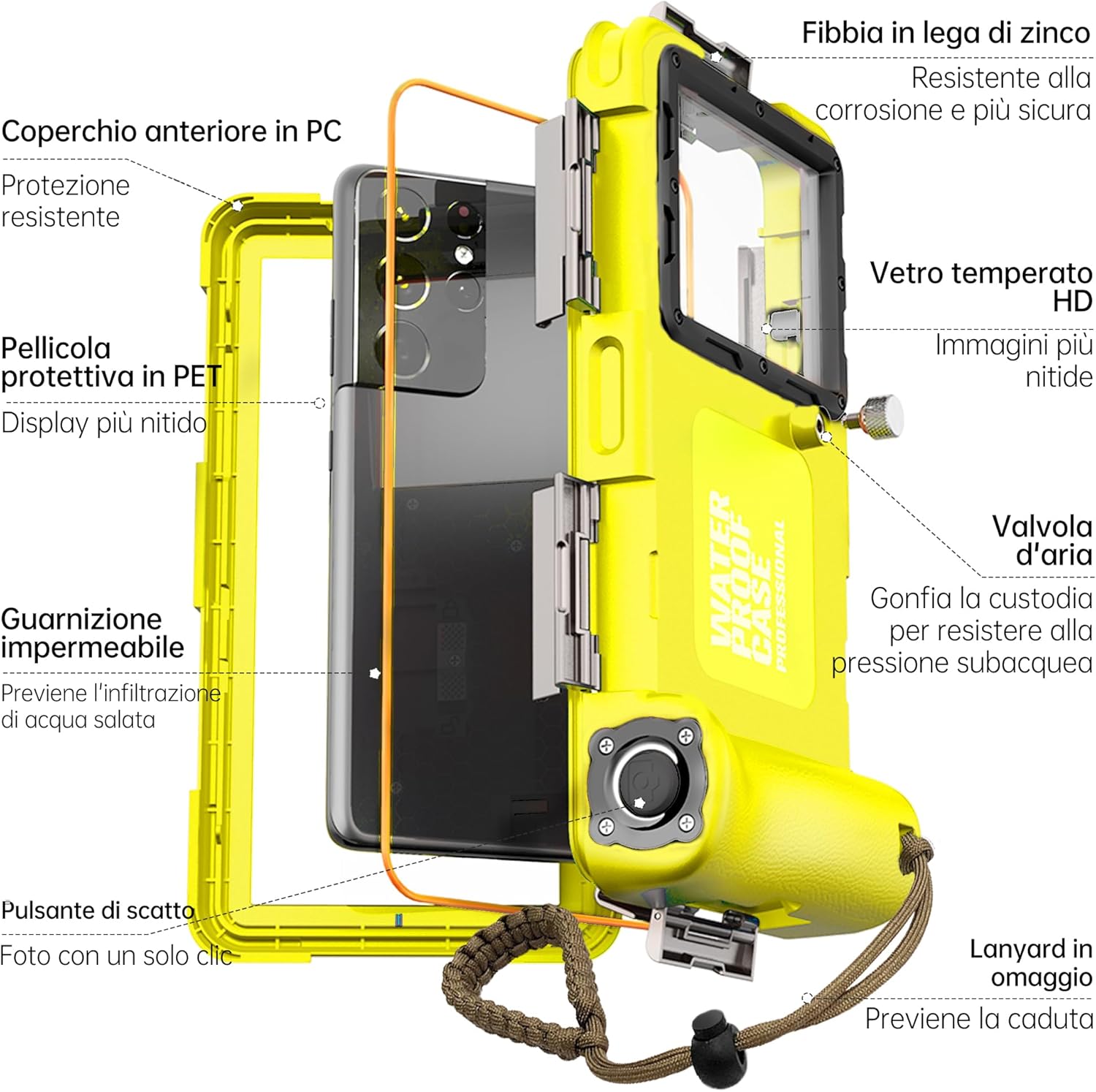 Custodia Impermeabile Subacquea IP68 15M (Giallo) - immagine 8