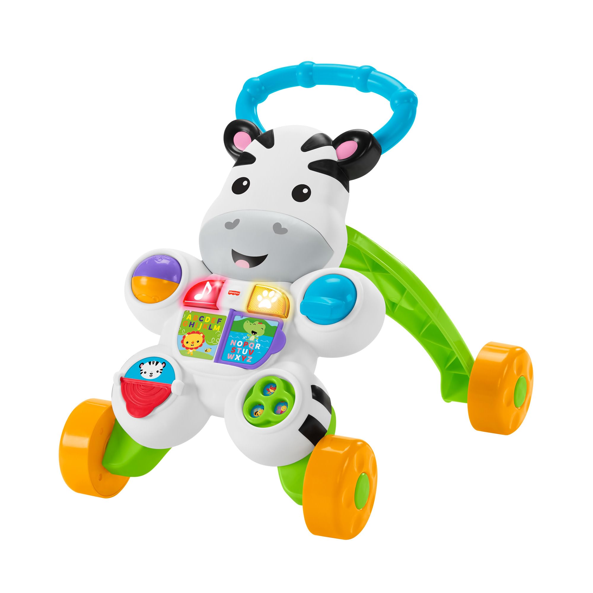 Fisher-Price Zebra Primi Passi Spingibile, Giocattolo Elettronico Educativo con Musica e Suoni, per Camminare, per Bambini di 6+ Mesi, Edizione: Spagnolo - Imballaggio ridotto, GXC34