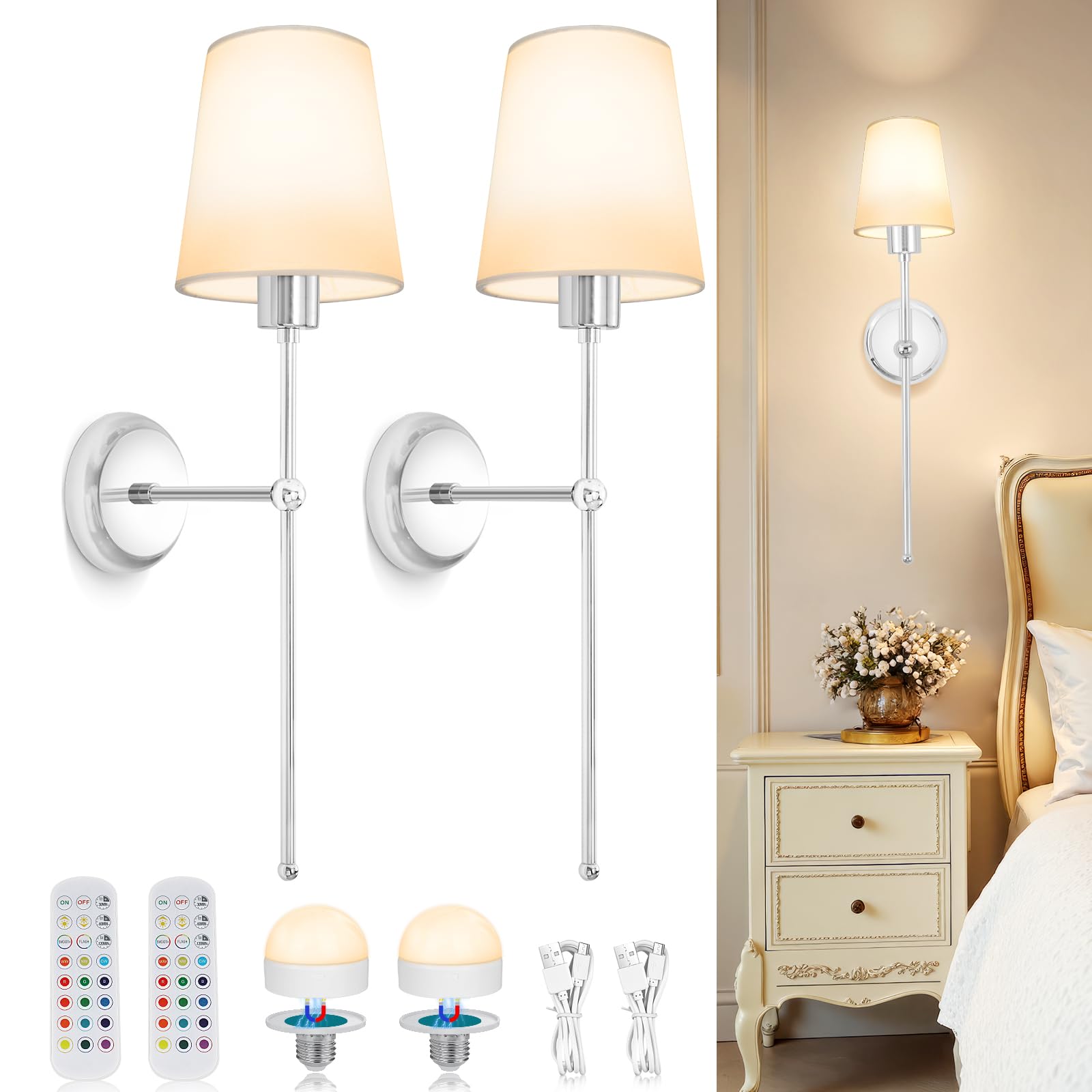 Applique da Parete Interno Dimmerabile a Batteria - 2 Pezzi